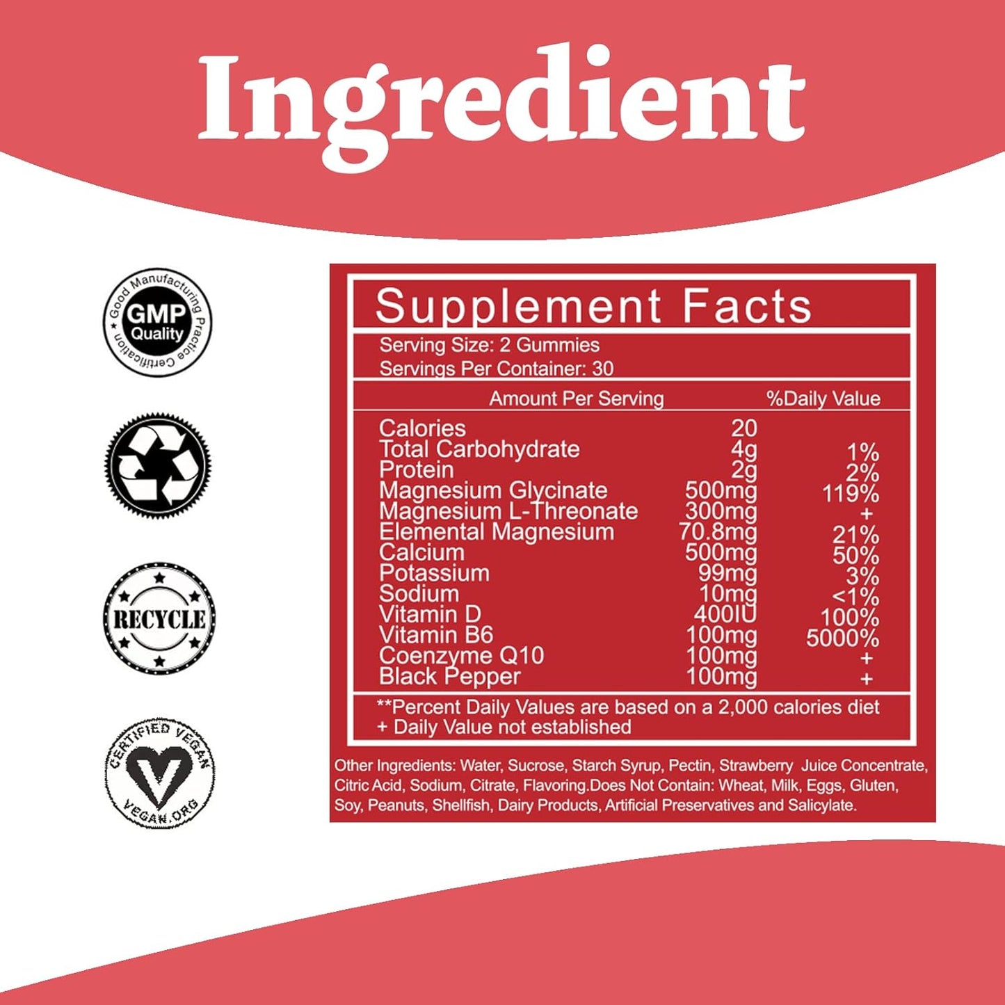 Sugar-Free Magnesium Glycinate Gummies with Vitamin D, B6, CoQ10 - 500mg Magnesium L-Threonate - Potassium Supplement for Calm Mood & Rest Support - 60 Count