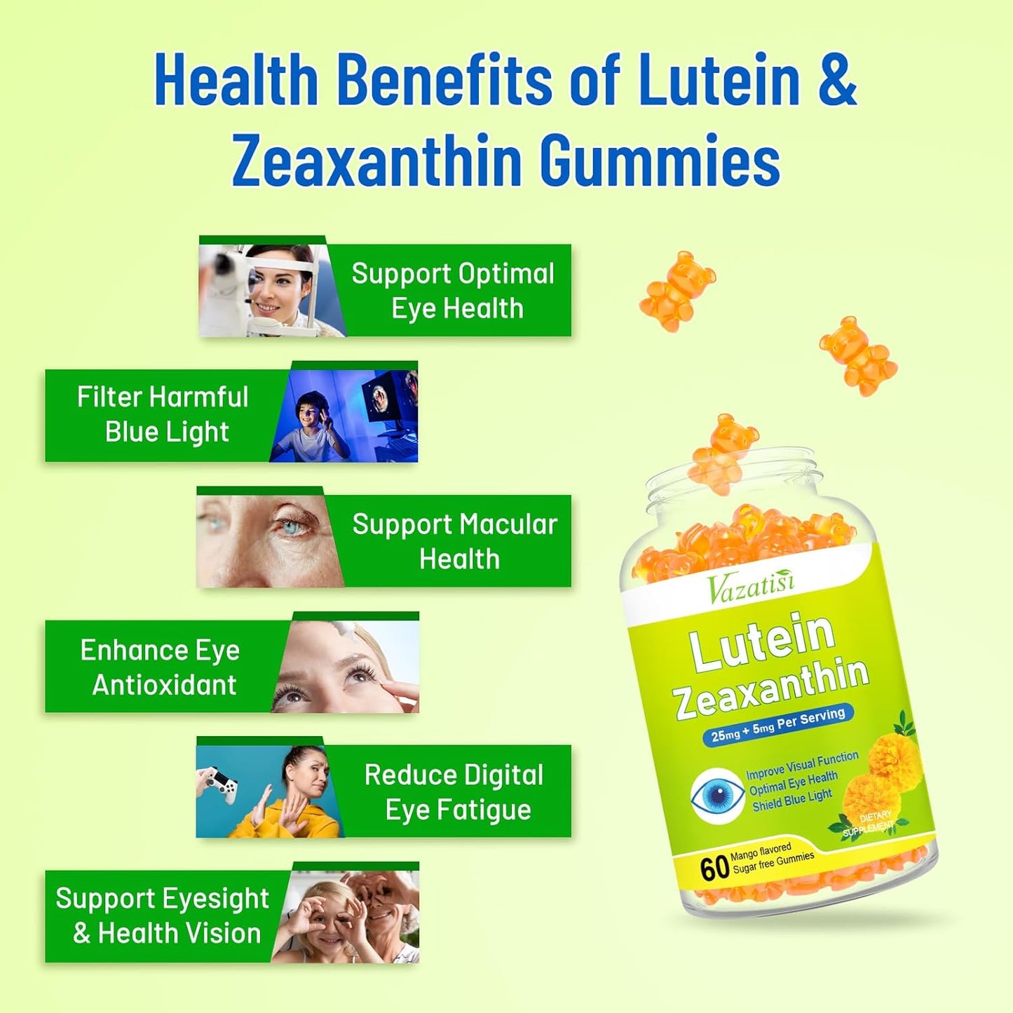 Sugar Free Mango Flavored Eye Health Gummies with Lutein, Zeaxanthin, Bilberry, and Astaxanthin - 120 Count