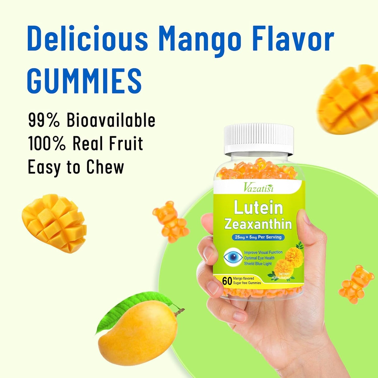 Sugar Free Mango Flavored Eye Health Gummies with Lutein, Zeaxanthin, Bilberry, and Astaxanthin - 120 Count