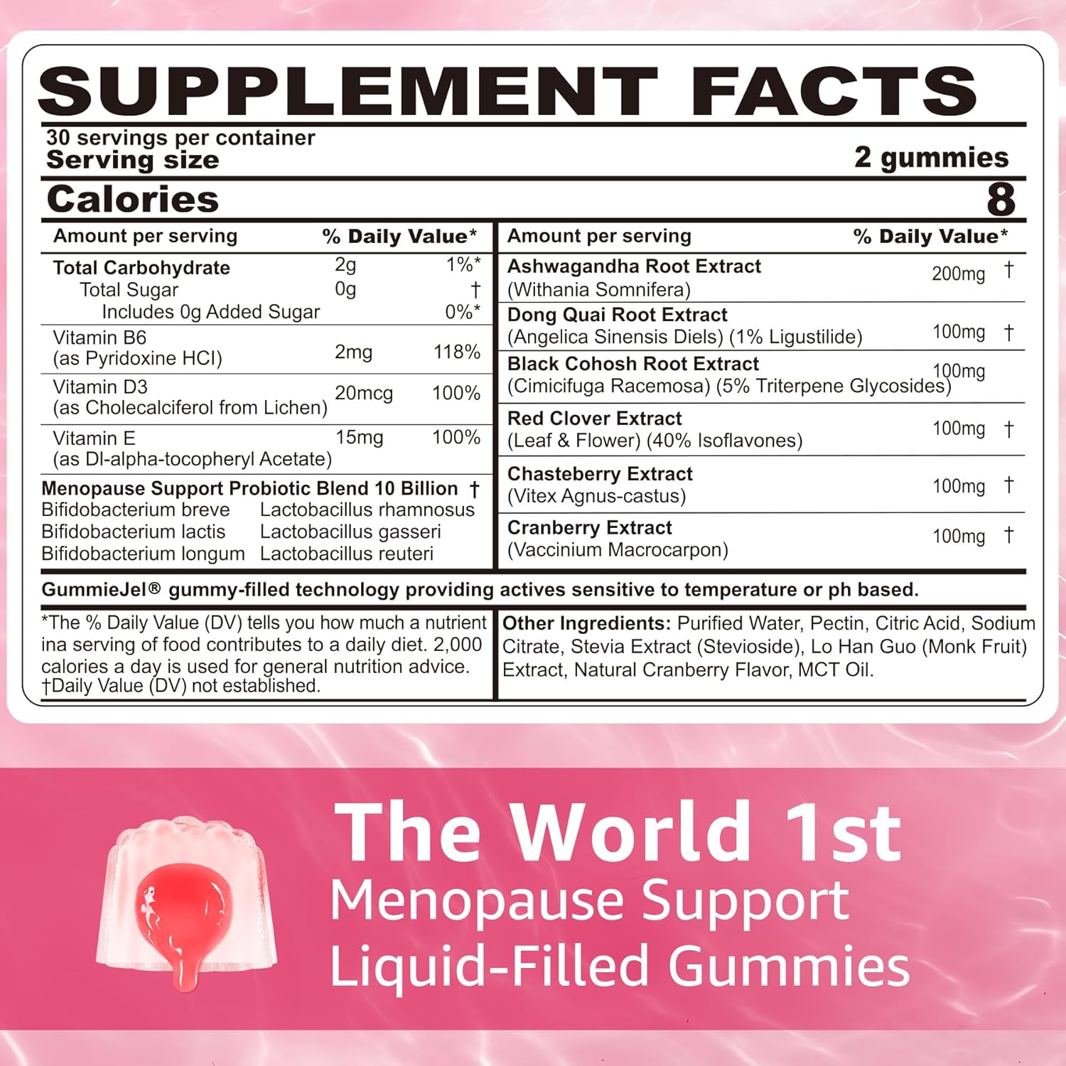 Sugar Free Menopause Gummies with Probiotics, Ashwagandha, Dong Quai & Black Cohosh for Women - Hot Flashes, Night Sweats, Mood Swings, Gut Health