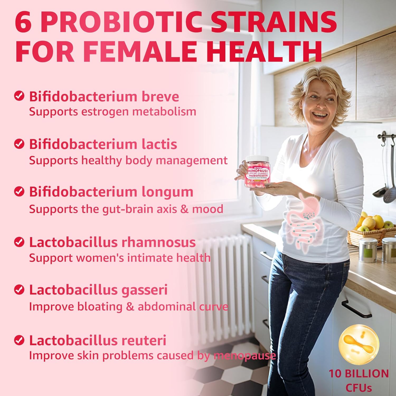 Sugar Free Menopause Gummies with Probiotics, Ashwagandha, Dong Quai & Black Cohosh for Women - Hot Flashes, Night Sweats, Mood Swings, Gut Health