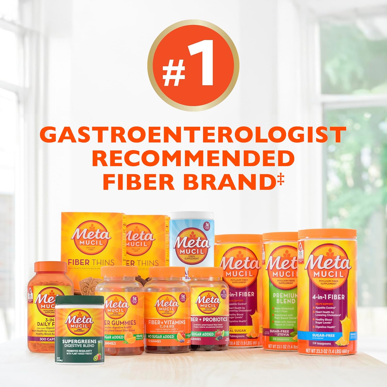 Sugar-Free Metamucil 4 in 1 Daily Fiber Supplement Powder with Orange Flavor - 114 Teaspoons of Psyllium Fiber for Digestive Health and Regularity