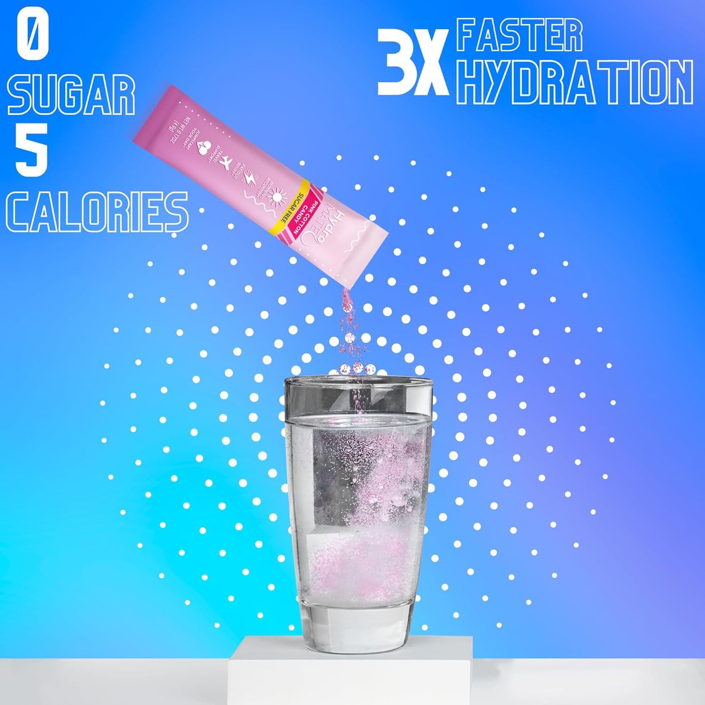 Sugar-Free NatureWorks HydroMATE Electrolytes Powder - Cotton Candy Flavor, 16 Sticks with Vitamin C for Instant Hydration and Energy Boost - Ideal for Keto Diet and Post-Party Recovery