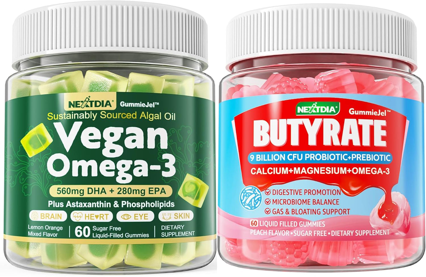 Sugar-Free Nextdia Vegan Omega 3 and Butyrate Gummies for Optimal Health