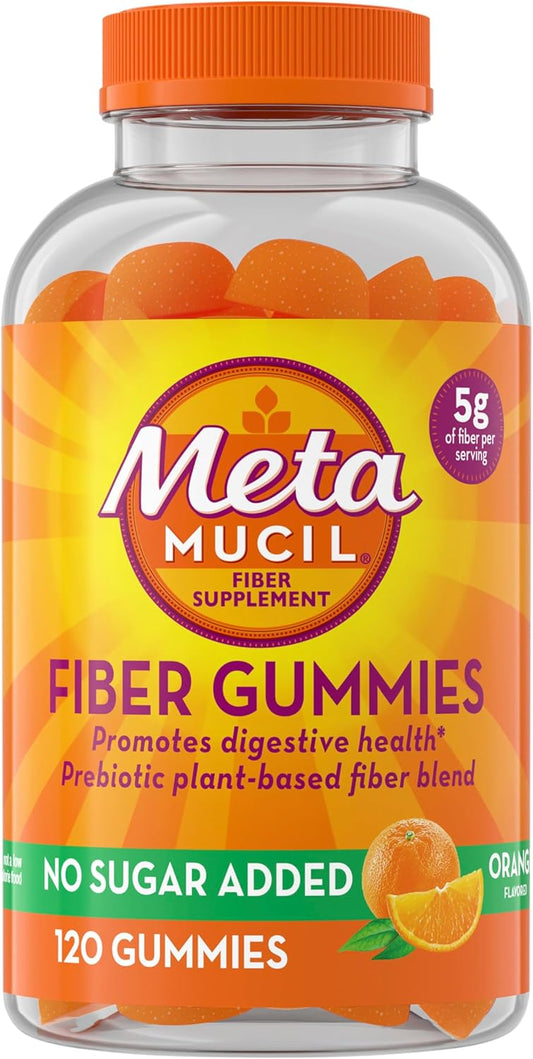 Sugar-Free Orange Flavored Metamucil Fiber Gummies for Adults - 120 Count Bottle with 5g Prebiotic Fiber Blend
