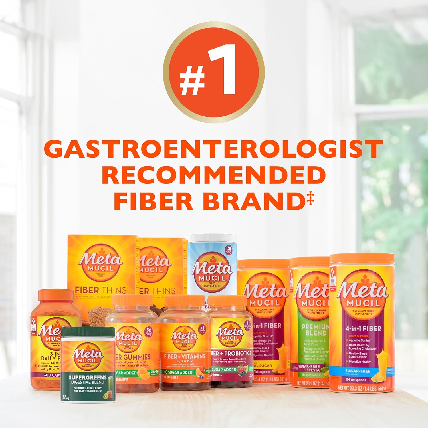 Sugar-Free Orange Metamucil Powder: 4 in 1 Daily Fiber Supplement for Digestive Health & Regularity - 180 Teaspoons