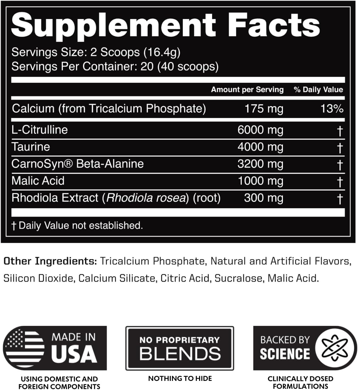Sugar-Free Outwork Nutrition Pre-Workout Powder for Men and Women - No Creatine, Nootropics, Citrulline Malate, Beta Alanine - Science-Backed Formula (Blue Raspberry)