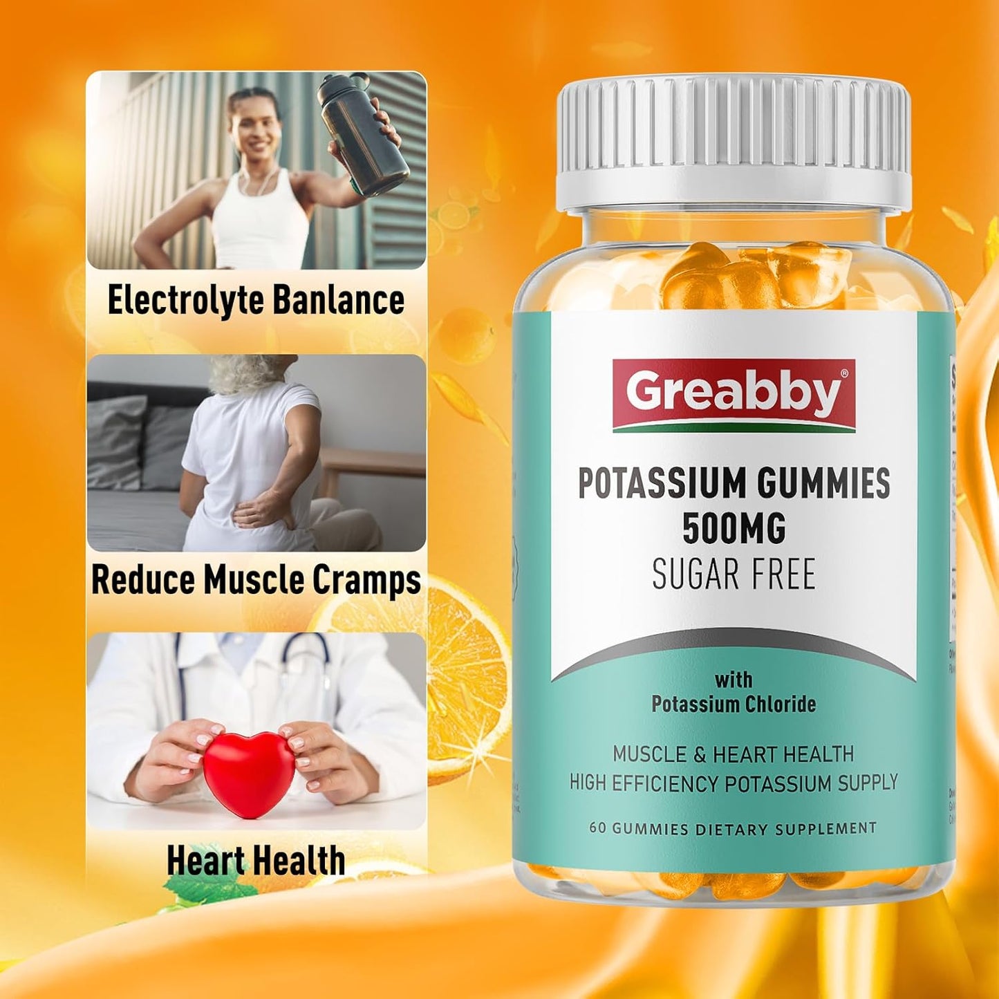Sugar-Free Potassium and Calcium Citrate Gummies for Bone and Muscle Health, 500mg Potassium Chloride, 1200mg Calcium Citrate