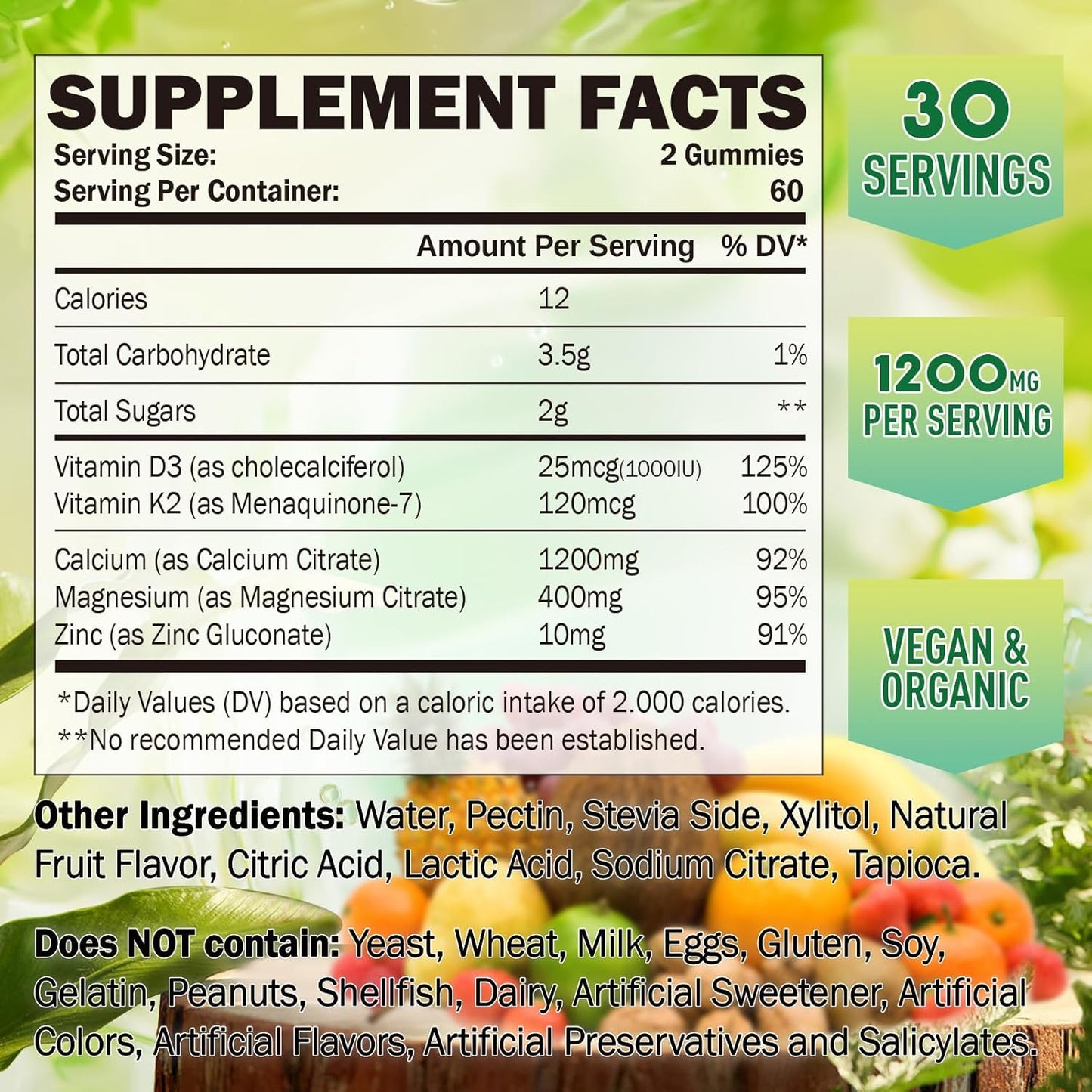 Sugar-Free Potassium and Calcium Citrate Gummies for Bone and Muscle Health, 500mg Potassium Chloride, 1200mg Calcium Citrate