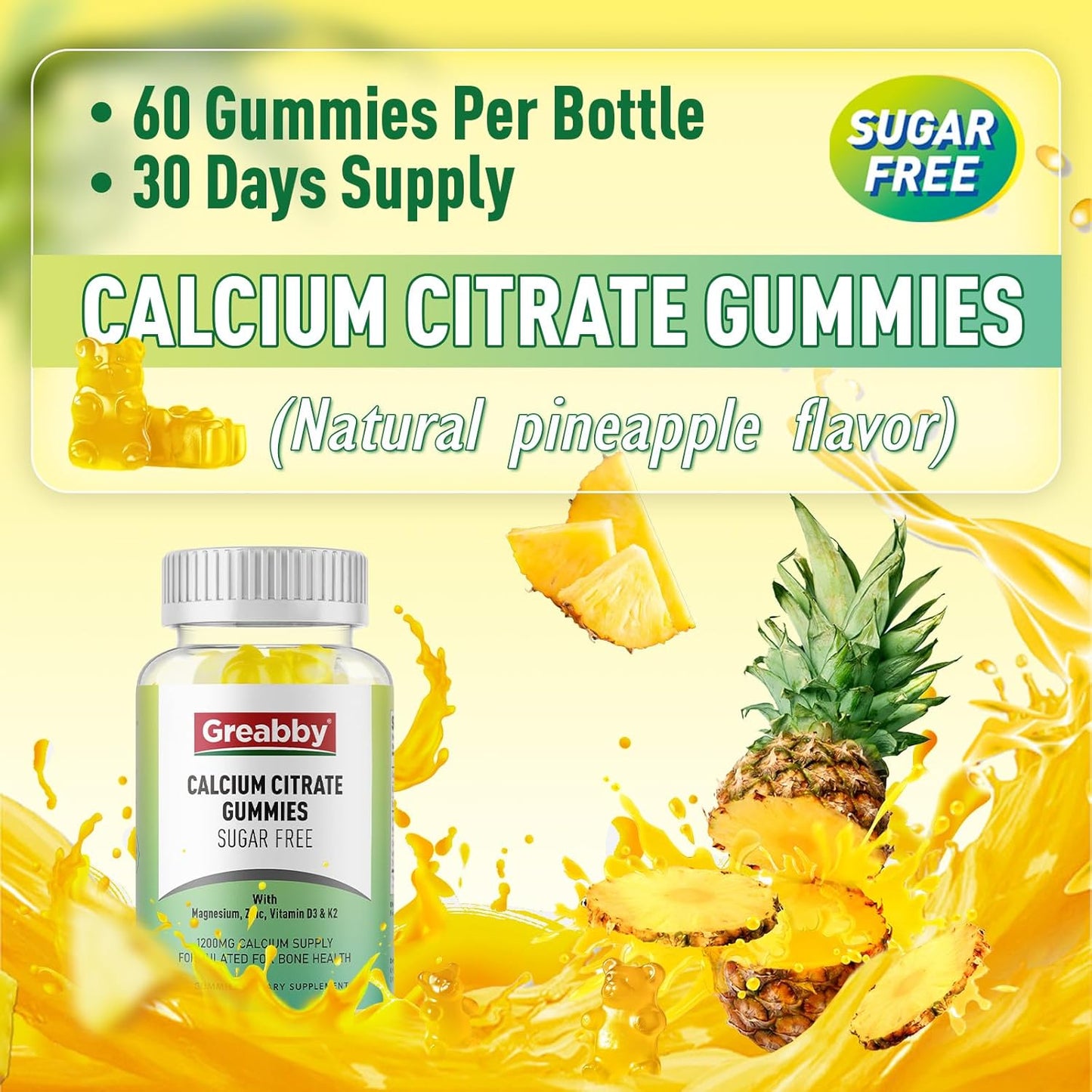 Sugar-Free Potassium and Calcium Citrate Gummies for Bone and Muscle Health, 500mg Potassium Chloride, 1200mg Calcium Citrate