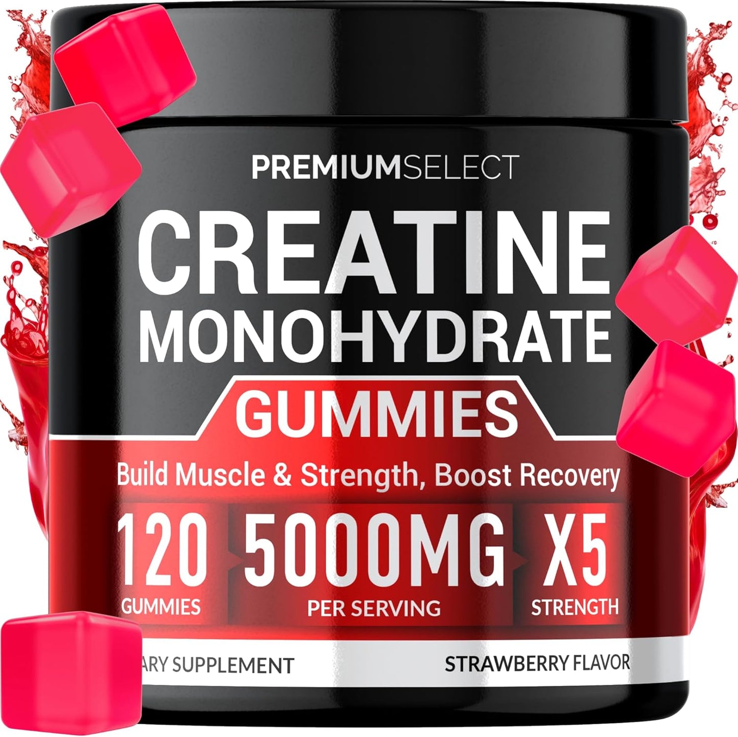 Sugar-Free Premium Creatine Gummies - 120 Chewable Monohydrate Gummies for Muscle Strength, Energy Boost, and Recovery - Men & Women's Muscle Builder and Pre-Workout Supplement