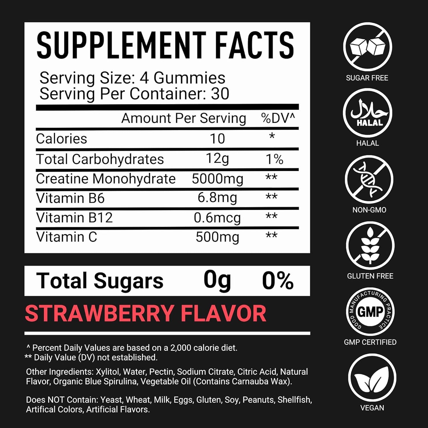 Sugar-Free Premium Creatine Gummies - 120 Chewable Monohydrate Gummies for Muscle Strength, Energy Boost, and Recovery - Men & Women's Muscle Builder and Pre-Workout Supplement