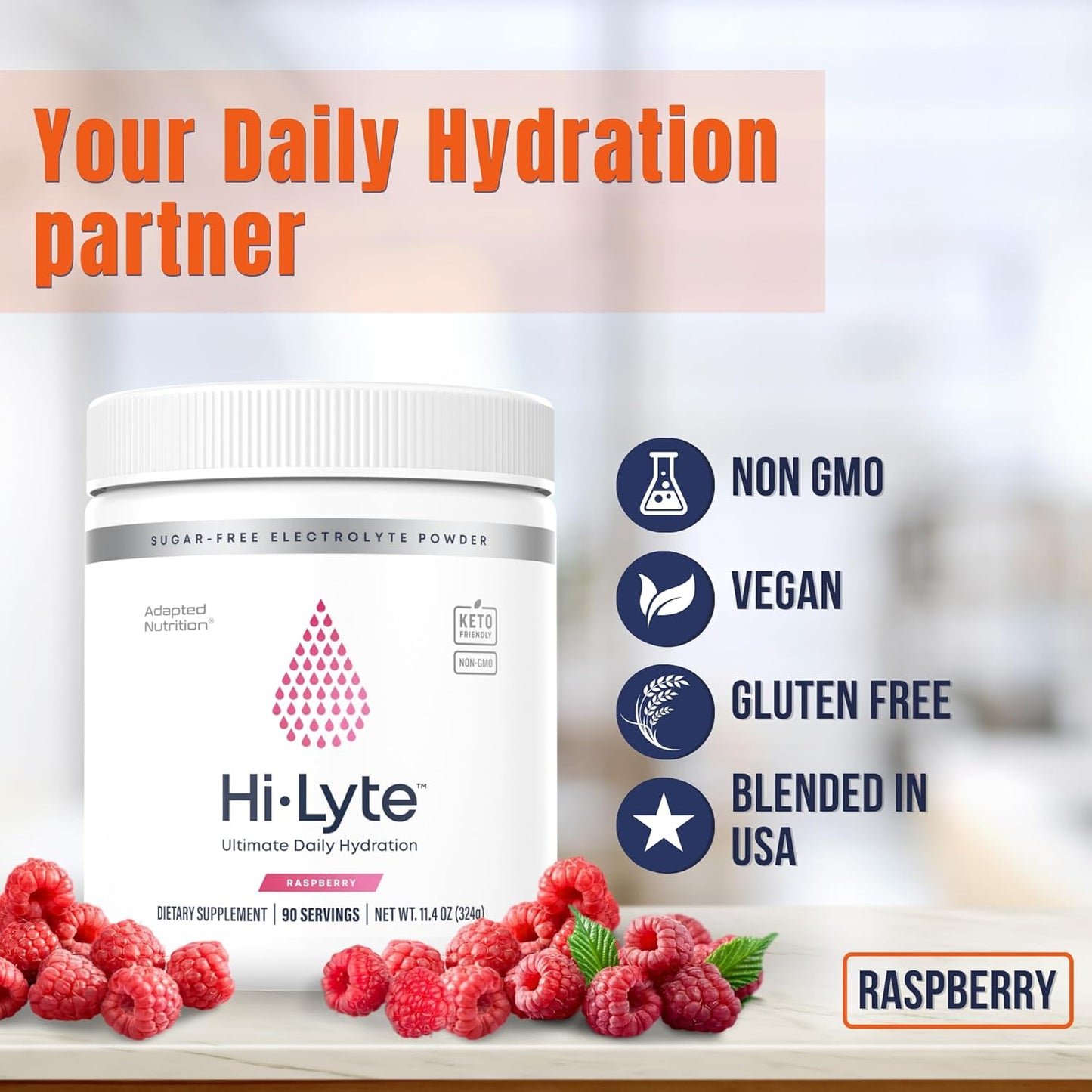 Sugar-Free Raspberry Electrolyte Powder Drink Mix - 90 Servings | Gluten-Free Keto Hydration Supplement | Zero Calories & Carbs | No Maltodextrin | Light Refreshing Flavor