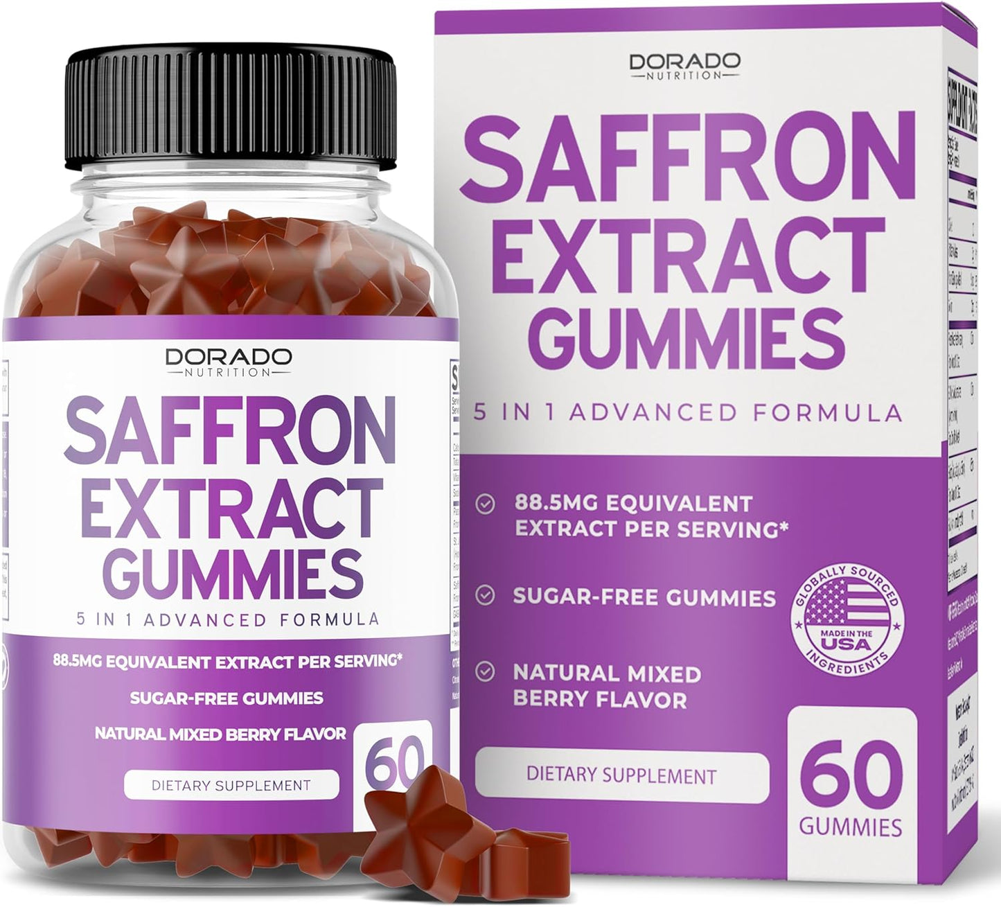 Sugar-Free Saffron Gummies & Ceylon Cinnamon Gummies Combo Pack - 120 Gummies, 5 in 1 Advanced Formula, 2,000mg