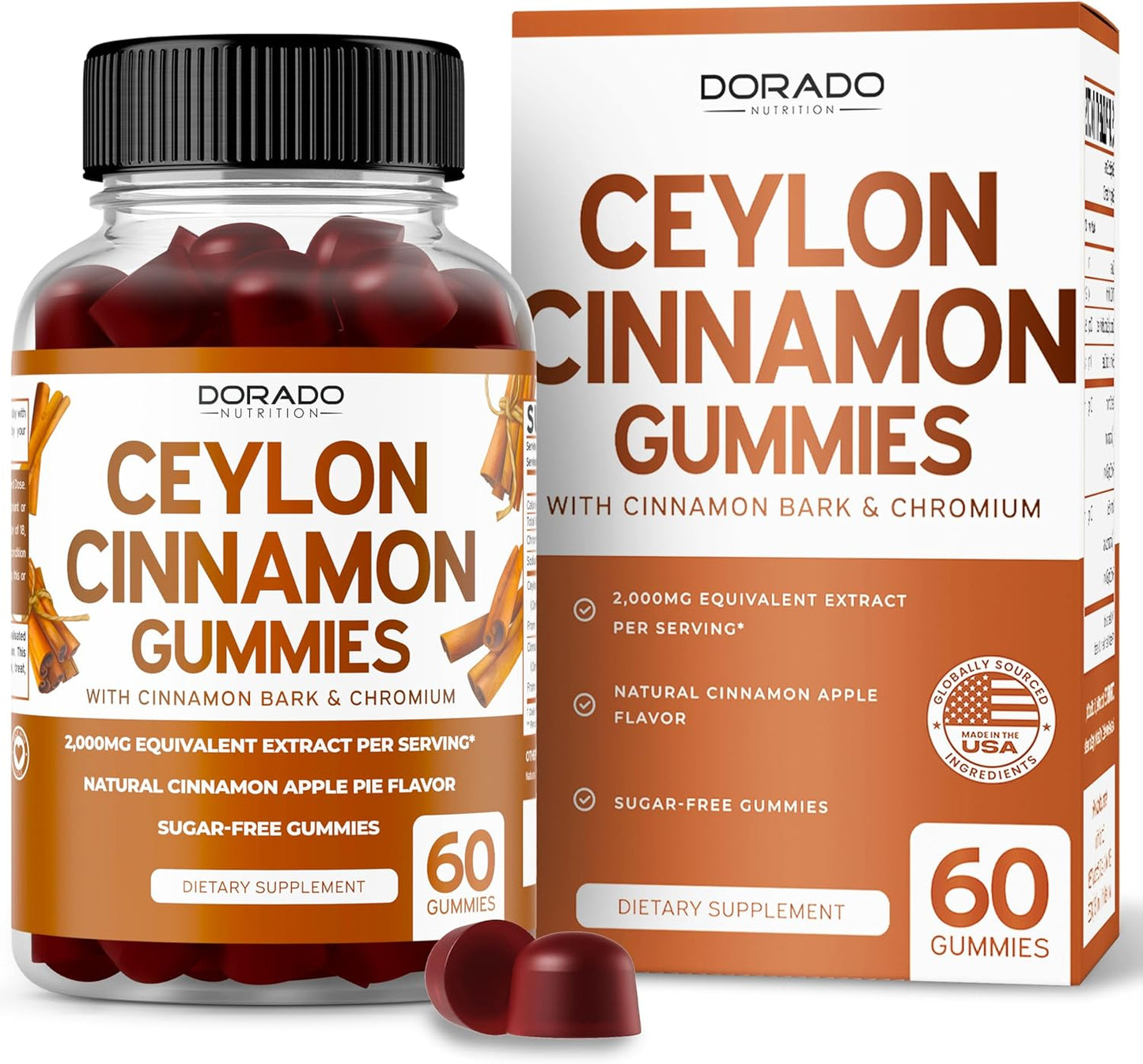 Sugar-Free Saffron Gummies & Ceylon Cinnamon Gummies Combo Pack - 120 Gummies, 5 in 1 Advanced Formula, 2,000mg
