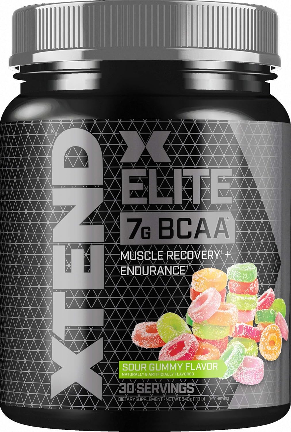 Sugar-Free Scivation XTEND Elite BCAA Powder - Sour Gummy Flavor for Post-Workout Recovery | 7g BCAAs for Men & Women | 30 Servings