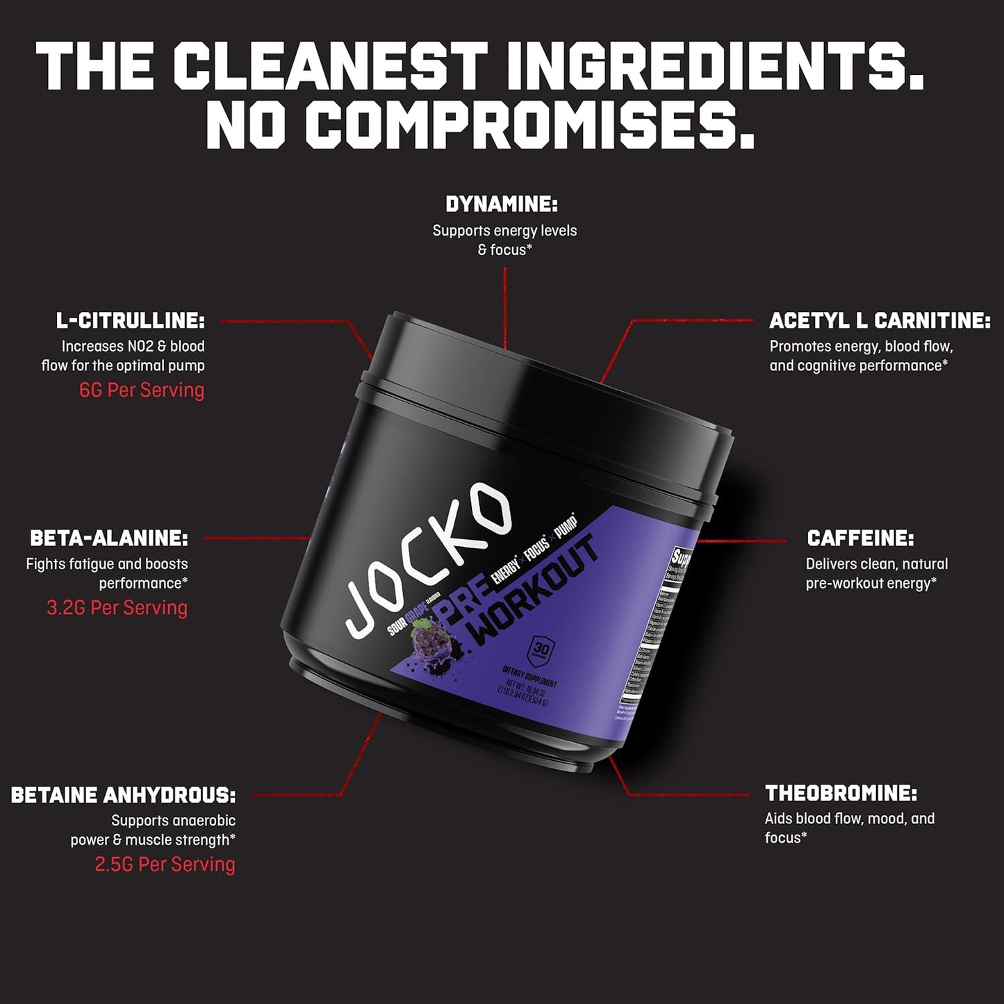 Sugar-Free Sour Grape Pre-Workout Powder - High-Stim Nootropic Blend for Energy, Muscle Pump & Recovery - 200mg Caffeine - Men & Women's Energy Drink