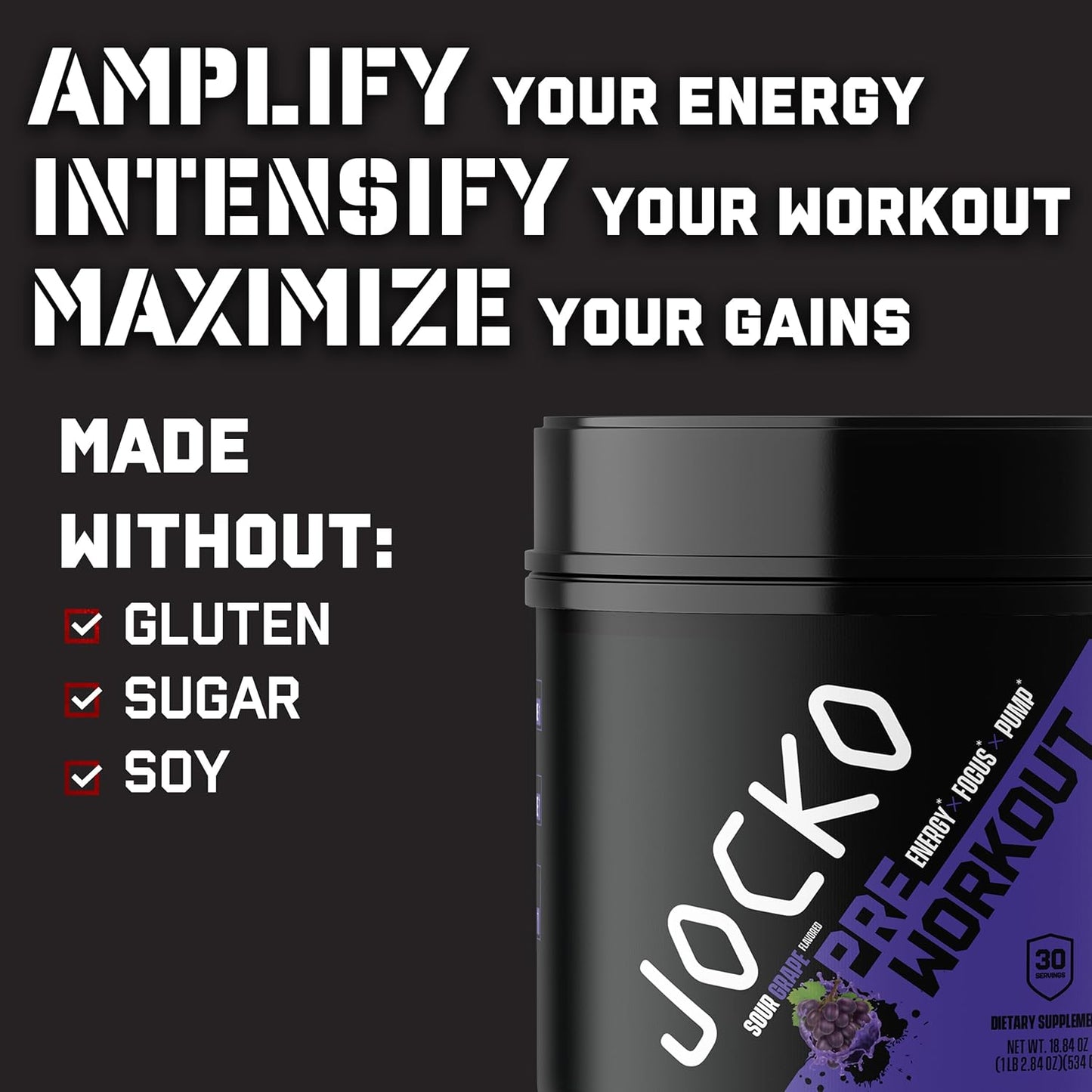 Sugar-Free Sour Grape Pre-Workout Powder - High-Stim Nootropic Blend for Energy, Muscle Pump & Recovery - 200mg Caffeine - Men & Women's Energy Drink