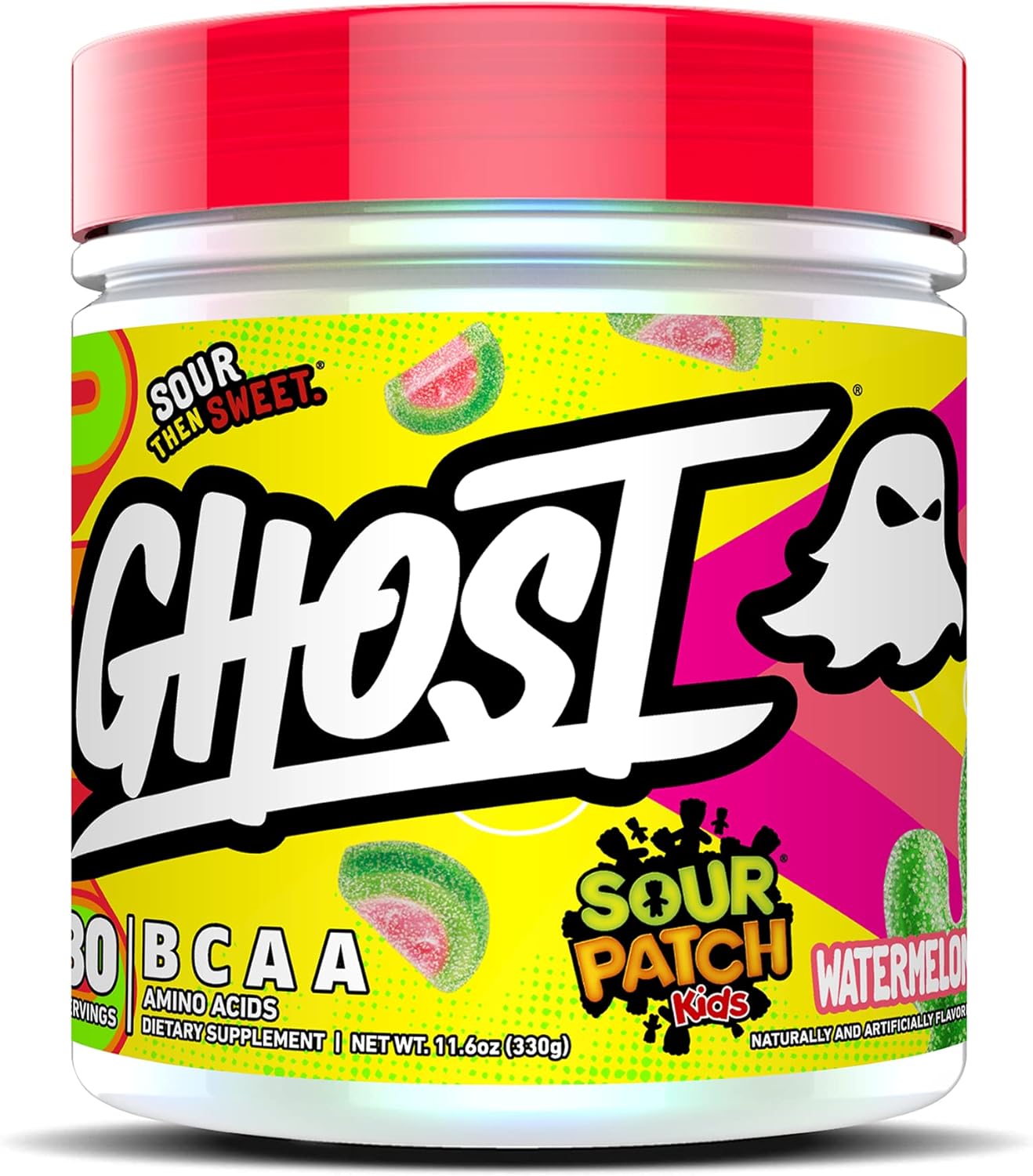Sugar-Free Sour Patch Kids Watermelon BCAA Powder - 30 Servings, 7G BCAA, Intra & Post Workout Recovery Drink