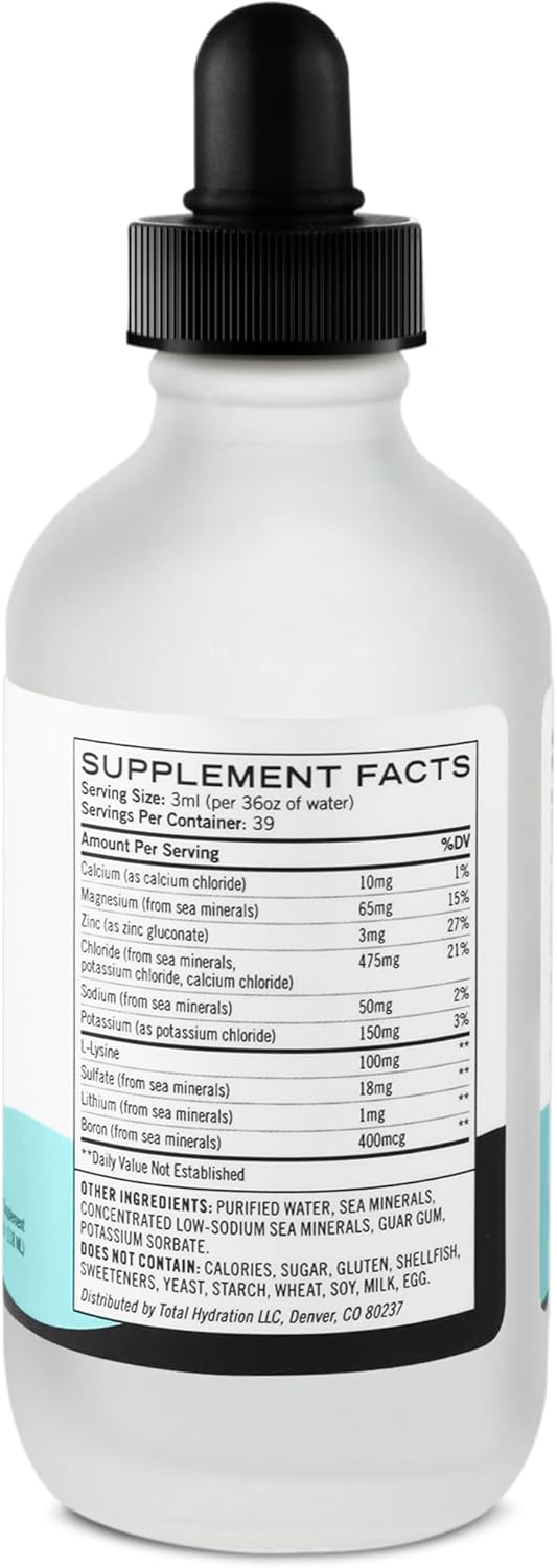 Sugar-Free Total Hydration Electrolyte Drops with Magnesium, Calcium & Zinc - Daily Supplement (39 Servings)