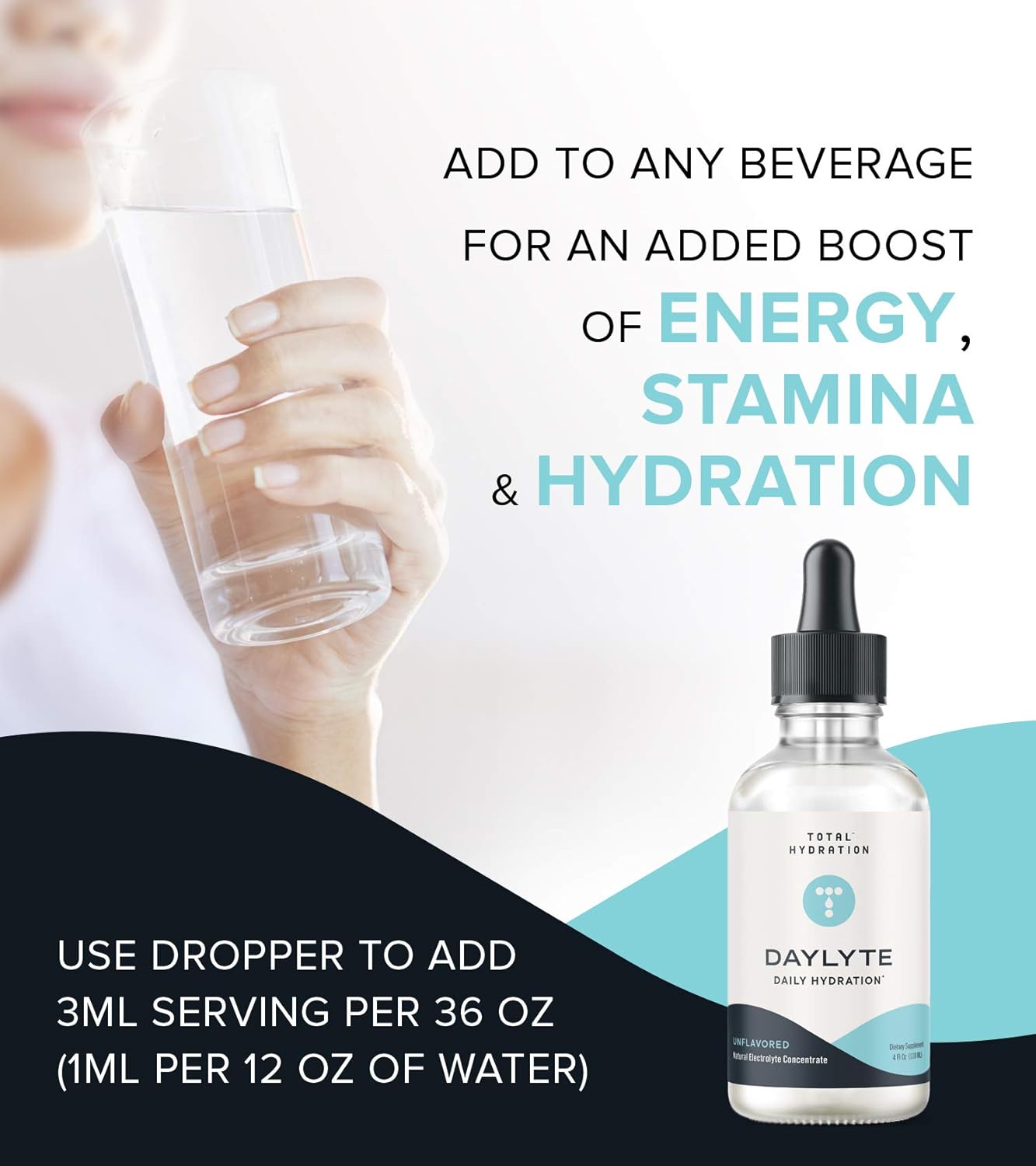 Sugar-Free Total Hydration Electrolyte Drops with Magnesium, Calcium & Zinc - Daily Supplement (39 Servings)