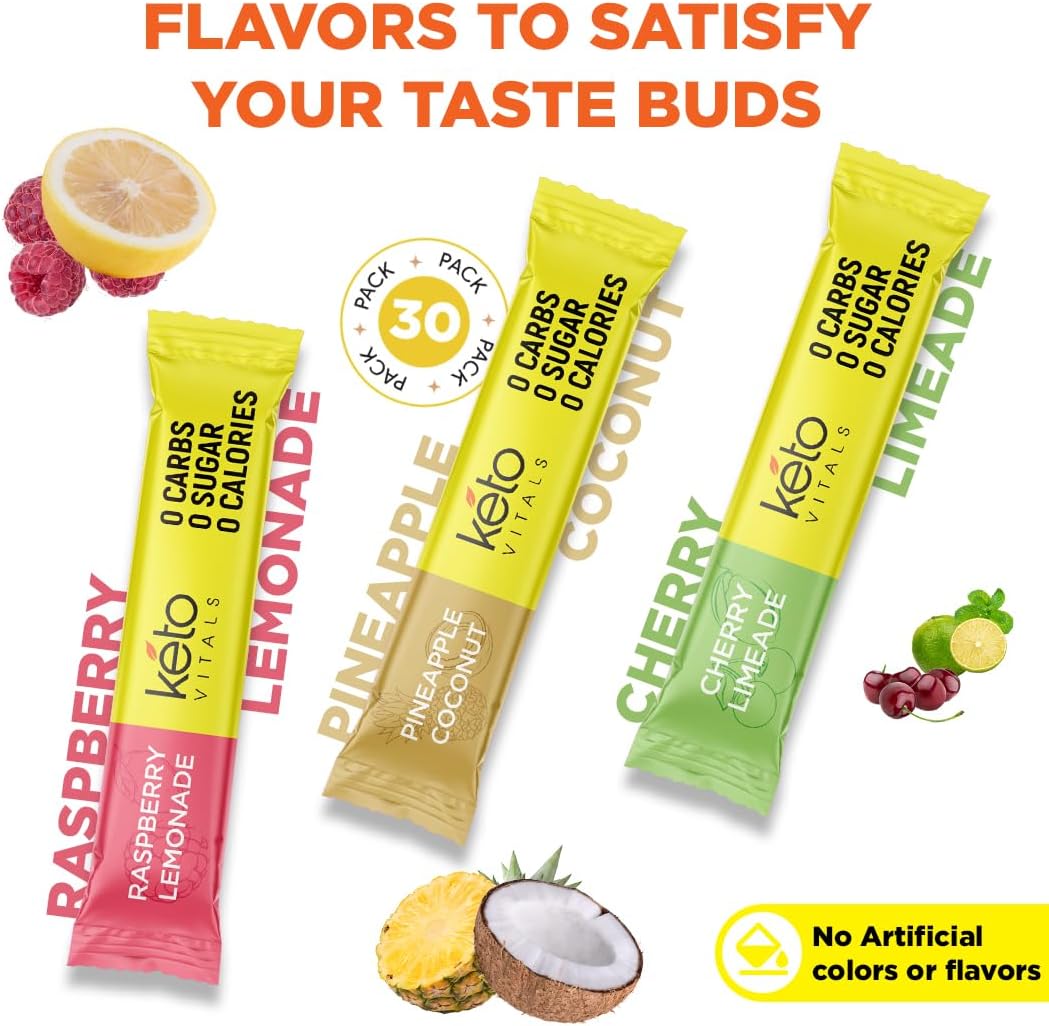 Sugar-Free Tropical Keto Electrolyte Powder Packets - Hydration & Electrolyte Drink Mix with Potassium, Magnesium, Sodium, & Calcium - 30 Servings