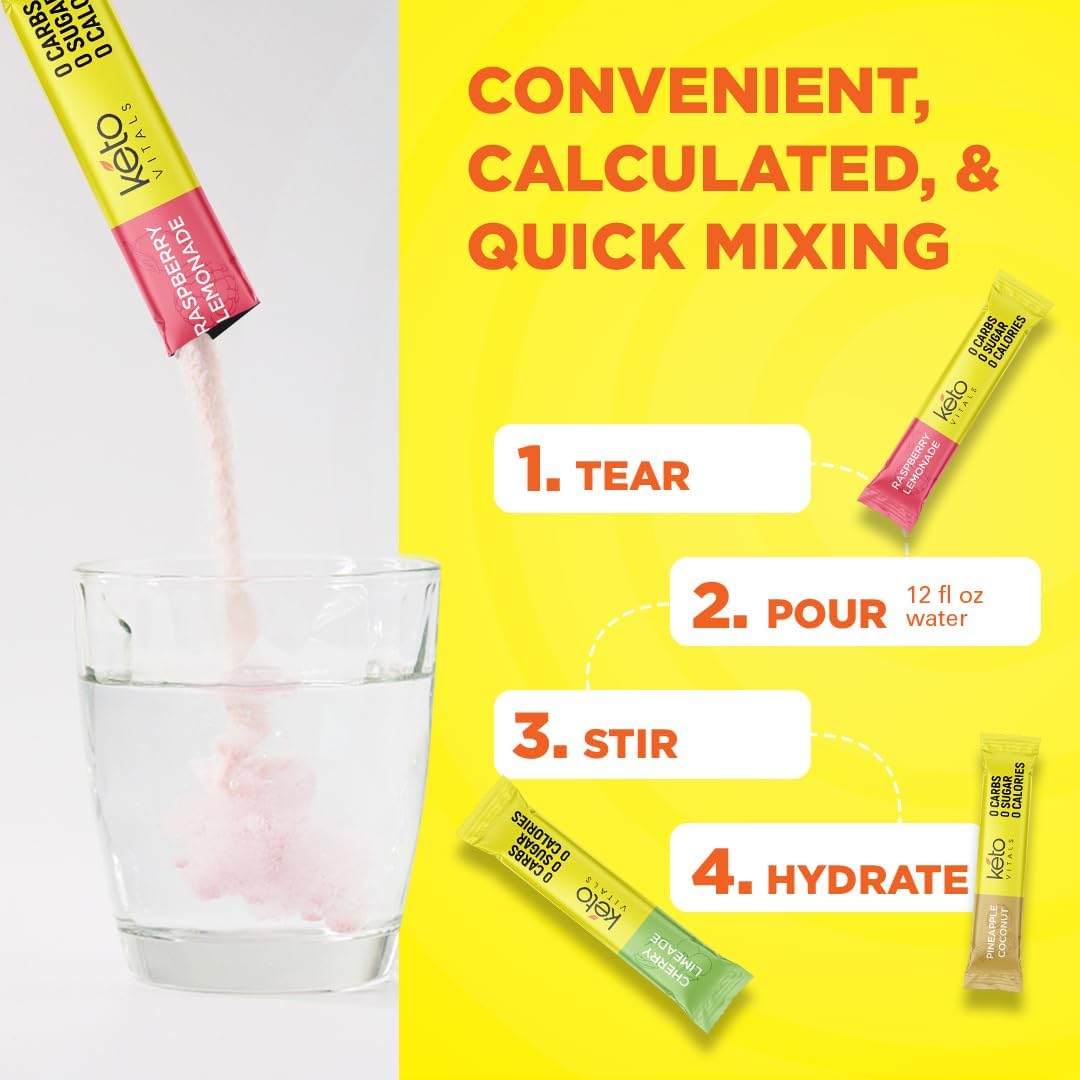 Sugar-Free Tropical Keto Electrolyte Powder Packets - Hydration & Electrolyte Drink Mix with Potassium, Magnesium, Sodium, & Calcium - 30 Servings