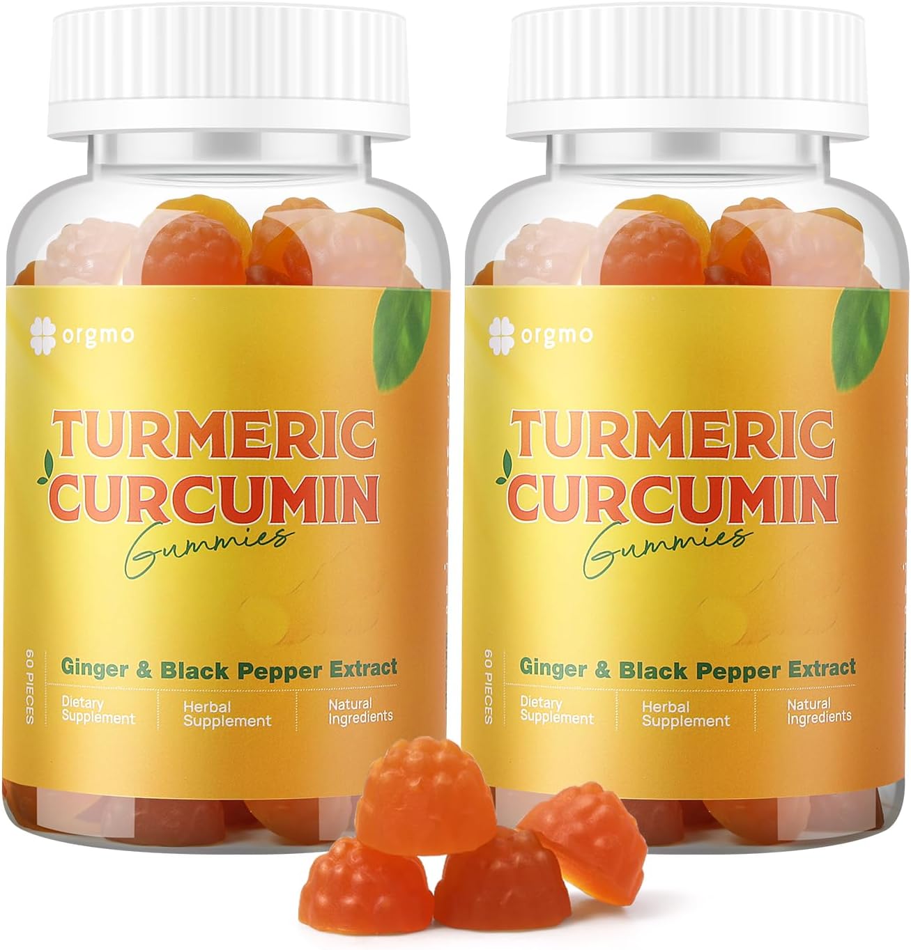 Sugar-Free Turmeric and Ginger Gummies with Black Pepper for Immune & Joint Support (2 Pack) - Vegan Gummy Supplement for Inflammation by ORGMO