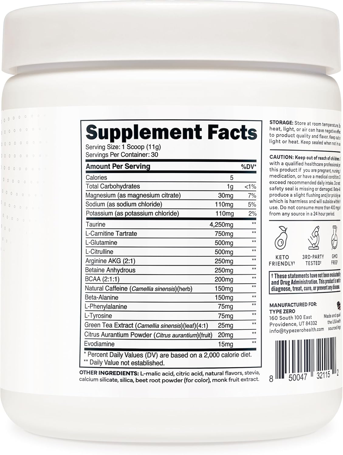 Sugar-Free Type Zero AminoBurn Tropical Punch BCAA Supplement - 30 Servings | Natural Pre/Post Workout Keto Drink