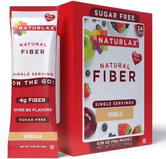Sugar-Free Vanilla Flavored Psyllium Husk Fiber Packets - 24 Pack, Naturlax Brand