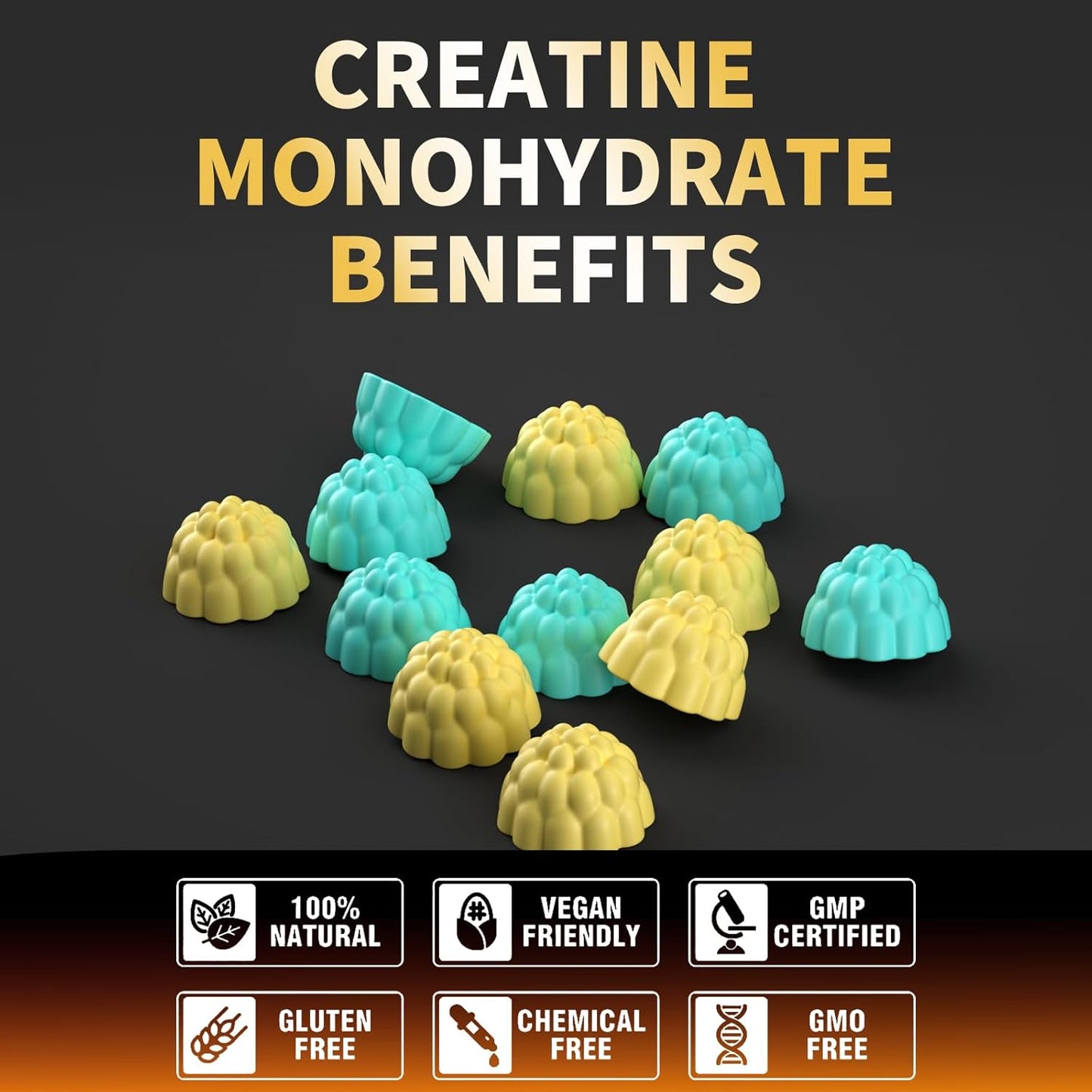 Sugar Free Vegan Blueberry Pineapple Flavored Creatine Gummies - 5g Creatine Monohydrate per Serving - 120 Count for Men and Women by Nutravita
