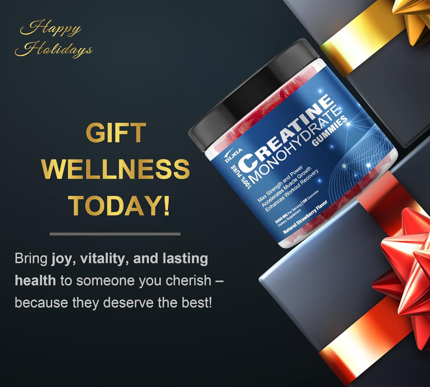 Sugar-Free Vegan DLNIA Creatine Gummies with L-Taurine & Vitamin B12 for Muscle Strength & Recovery - Men & Women's Pre-Workout Supplement