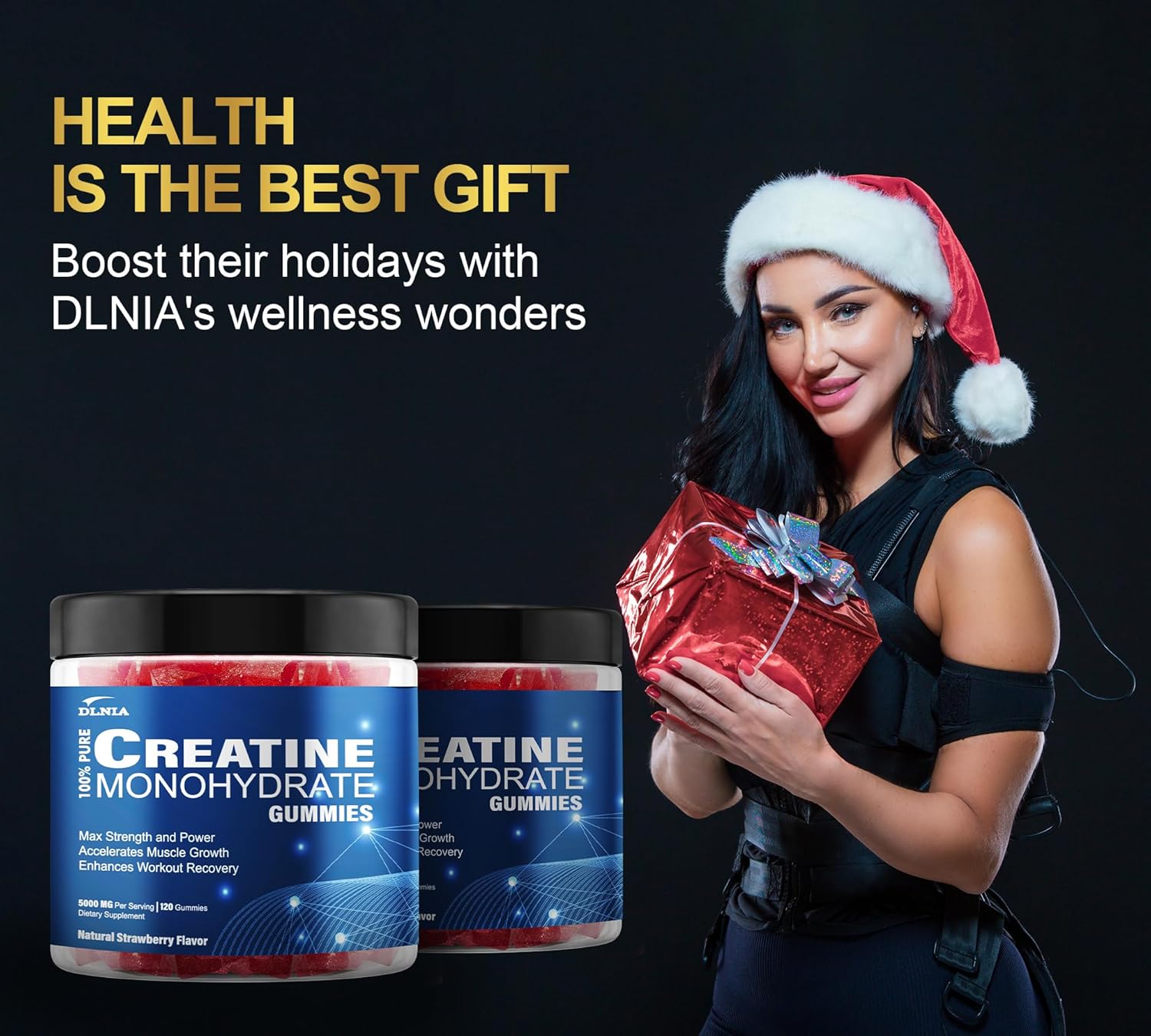 Sugar-Free Vegan DLNIA Creatine Gummies with L-Taurine & Vitamin B12 for Muscle Strength & Recovery - Men & Women's Pre-Workout Supplement