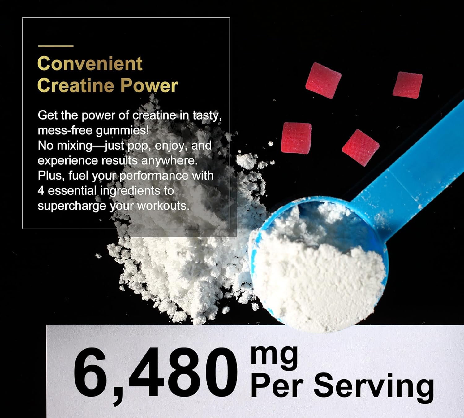 Sugar-Free Vegan DLNIA Creatine Gummies with L-Taurine & Vitamin B12 for Muscle Strength & Recovery - Men & Women's Pre-Workout Supplement