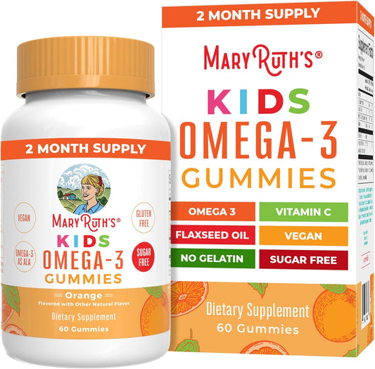 Sugar-Free Vegan Omega 3 Gummies for Kids 2+, 2 Month Supply - Flaxseed Oil, Vitamin C, Immune Support - Essential ALA Nutrient - No Fish Taste - 60 Count