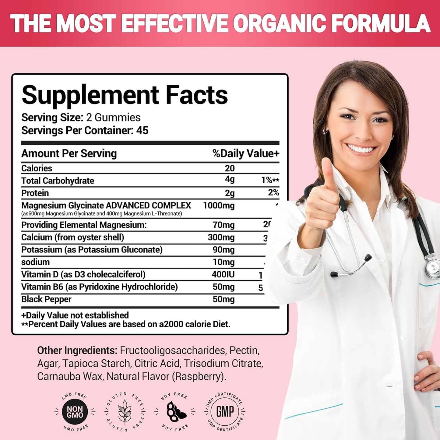 Sugar-Free VIKAPER Magnesium Glycinate Gummies - 1000mg High Absorption Calcium Supplement for Adults - Vegan, Non-GMO, Gelatin-Free - Supports Mood, Sleep, and Energy - 90 Raspberry Gummies