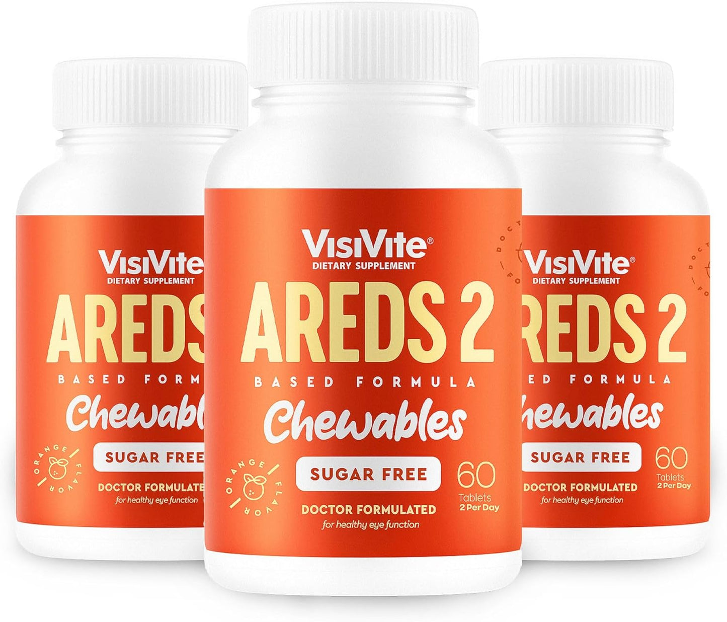 Sugar-Free VisiVite AREDS 2 Eye Vitamins with Lutein - Chewable Tablets for Eye Health - Pack of 3