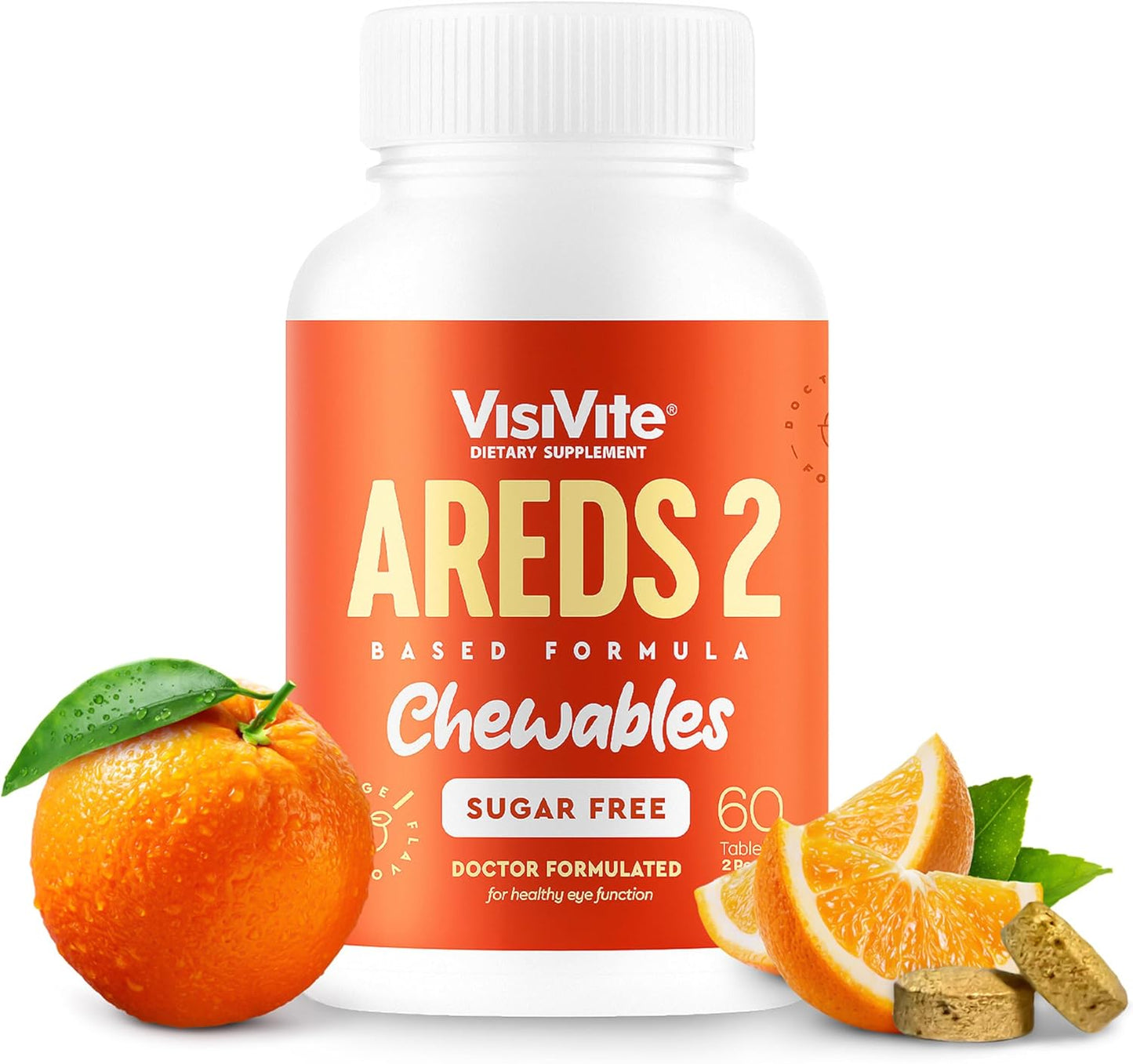 Sugar-Free VisiVite AREDS 2 Eye Vitamins with Lutein - Chewable Tablets for Eye Health - Pack of 3
