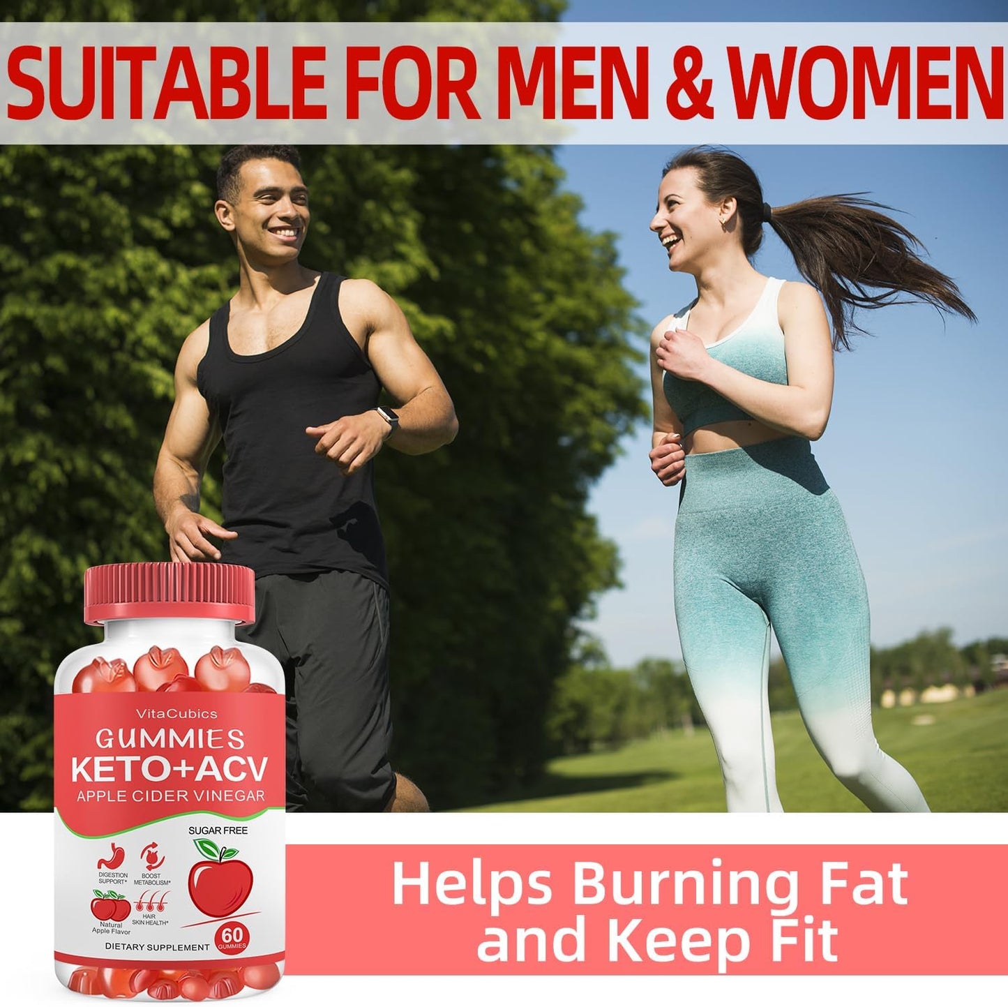 Sugar-Free VitaCubics Keto ACV Gummies 1000mg with Vitamin B6, B12, Iodine - Weight Loss & Detox Supplement for Men and Women - Digestion & Metabolism Support