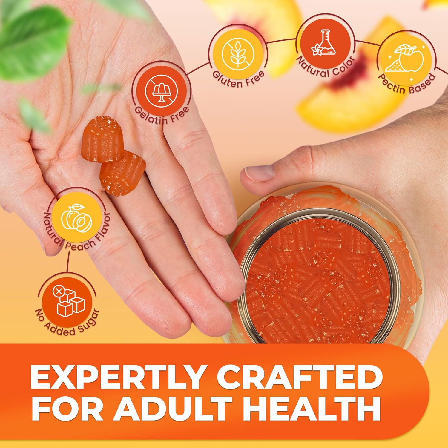 Sugar Free Vitamin D3 K2 Gummies - High Potency Vitamin D3 Gummies with Vitamin K2 MK7 for Bone and Heart Health, Immune Support, and Mood Enhancement, Natural Peach Flavor