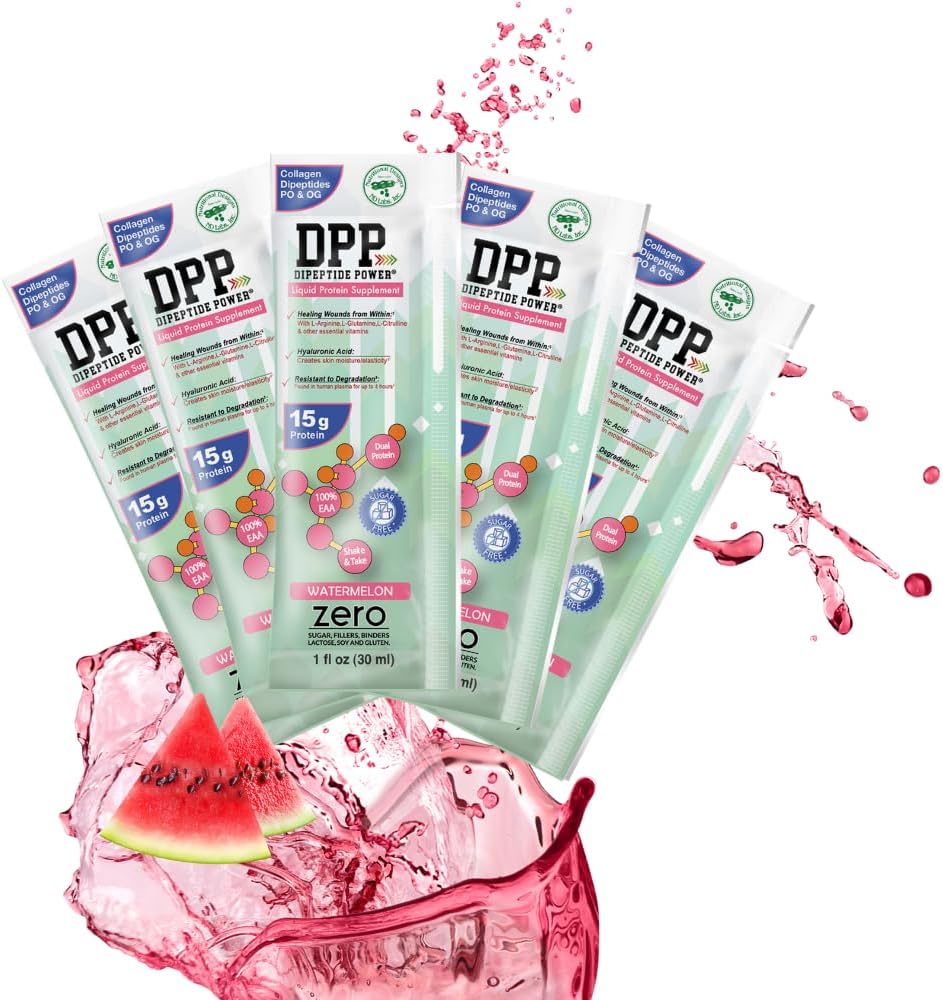 Sugar-Free Watermelon Liquid Collagen & Whey Protein Supplement - Promotes Healthy Skin & Hair - Single Serve Packets - 50 Pack
