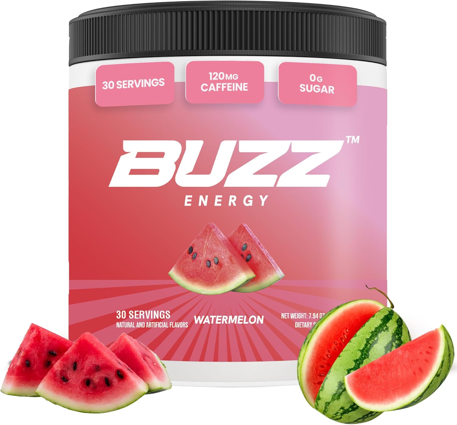 Sugar-Free Watermelon Morning Buzz Energy Drink Powder with Antioxidants - 30 Servings, 8 Ounces - Energy Boost and Sports Nutrition Supplement