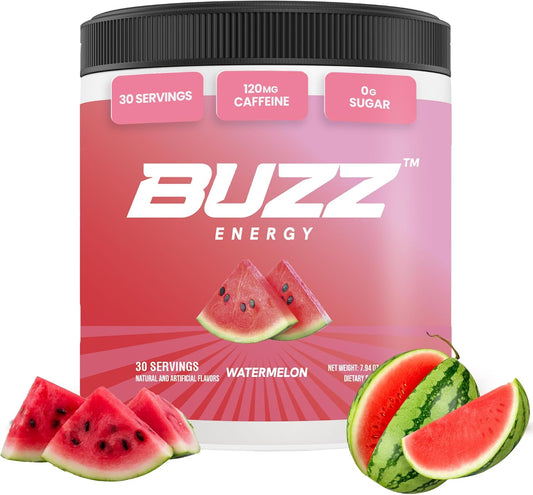 Sugar-Free Watermelon Morning Buzz Energy Drink Powder with Antioxidants - 30 Servings, 8 Ounces - Energy Boost and Sports Nutrition Supplement