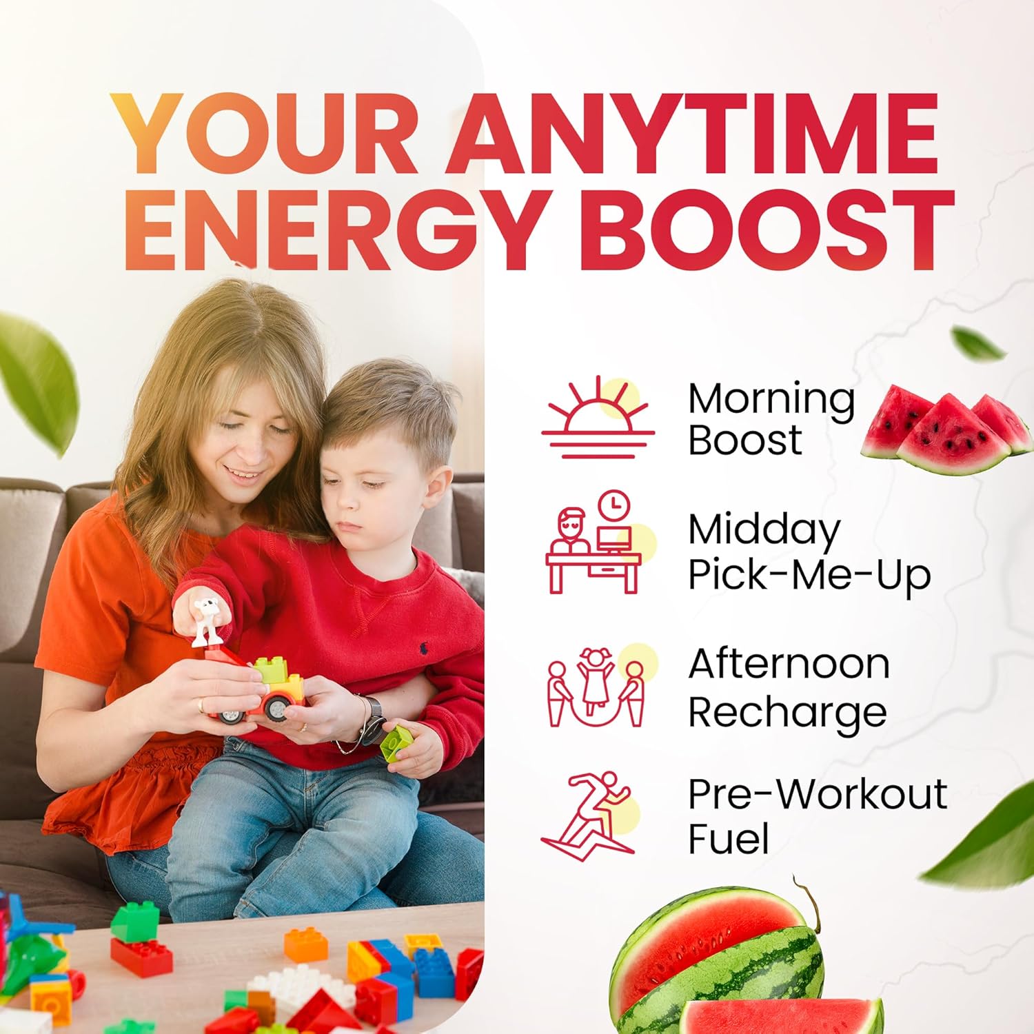 Sugar-Free Watermelon Morning Buzz Energy Drink Powder with Antioxidants - 30 Servings, 8 Ounces - Energy Boost and Sports Nutrition Supplement