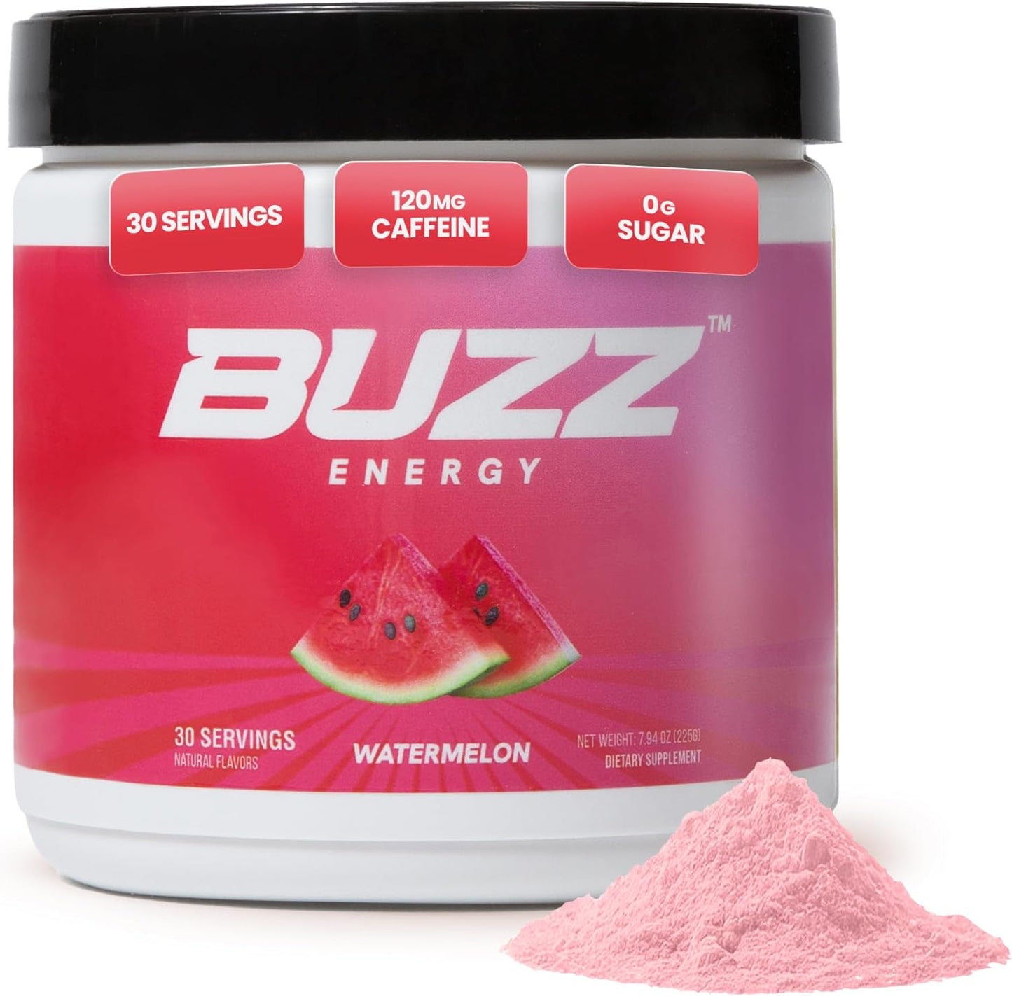 Sugar-Free Watermelon Morning Buzz Energy Drink Powder with Antioxidants - 30 Servings, 8 Ounces - Energy Boost and Sports Nutrition Supplement