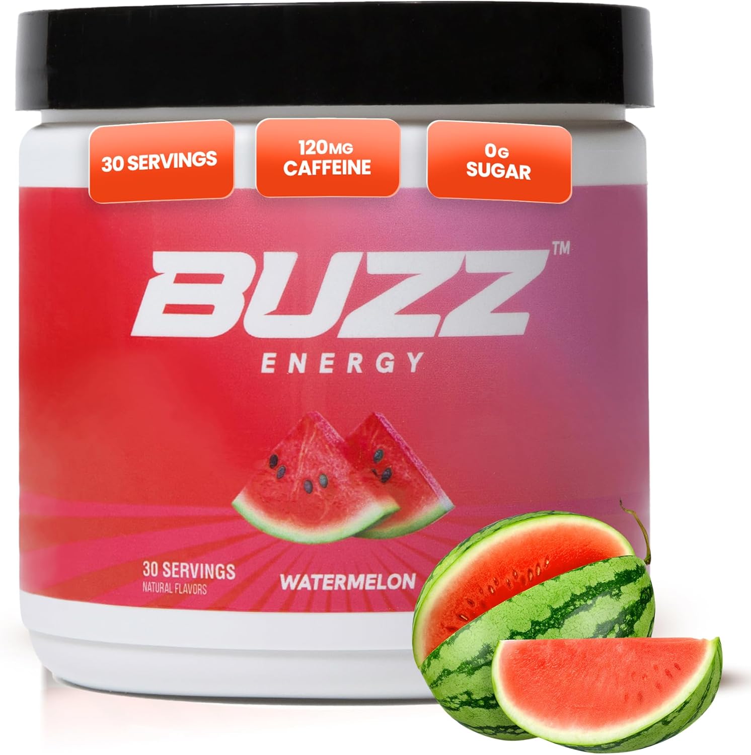 Sugar-Free Watermelon Morning Buzz Energy Drink Powder with Antioxidants - 30 Servings, 8 Ounces - Energy Boost and Sports Nutrition Supplement