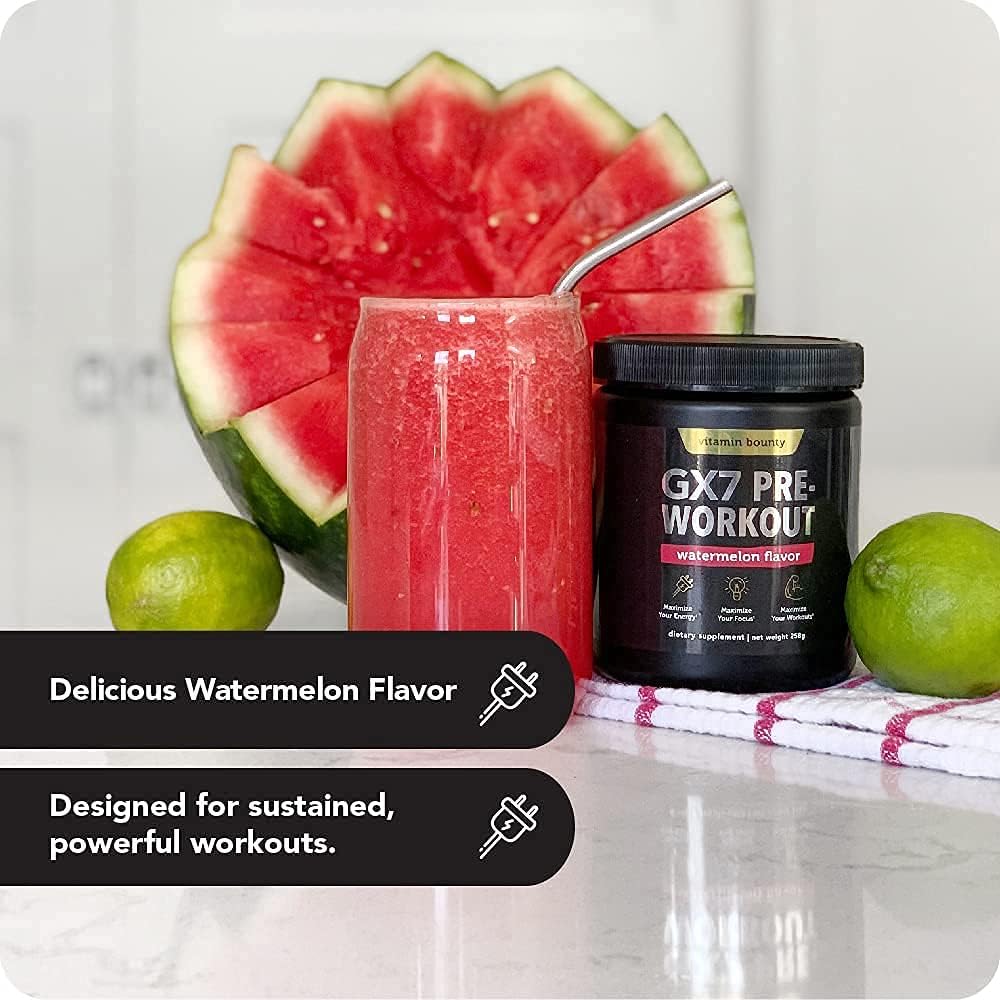 Sugar-Free Watermelon Pre-Workout Powder with Beta-Alanine and Caffeine - Keto Energy Supplement for Men and Women - Non-GMO - 20 Servings