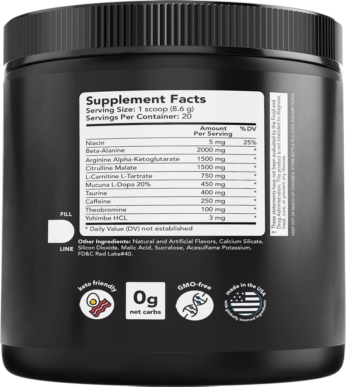 Sugar-Free Watermelon Pre-Workout Powder with Beta-Alanine and Caffeine - Keto Energy Supplement for Men and Women - Non-GMO - 20 Servings