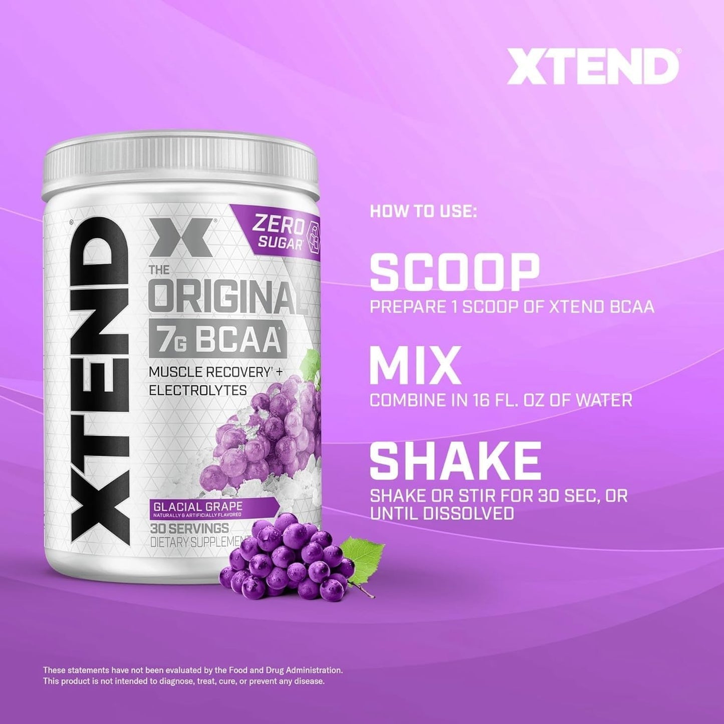 Sugar-Free Xtend Original BCAA Powder with 7g BCAA and 2.5g L-Glutamine - Post Workout Drink for Muscle Recovery, 30 Servings