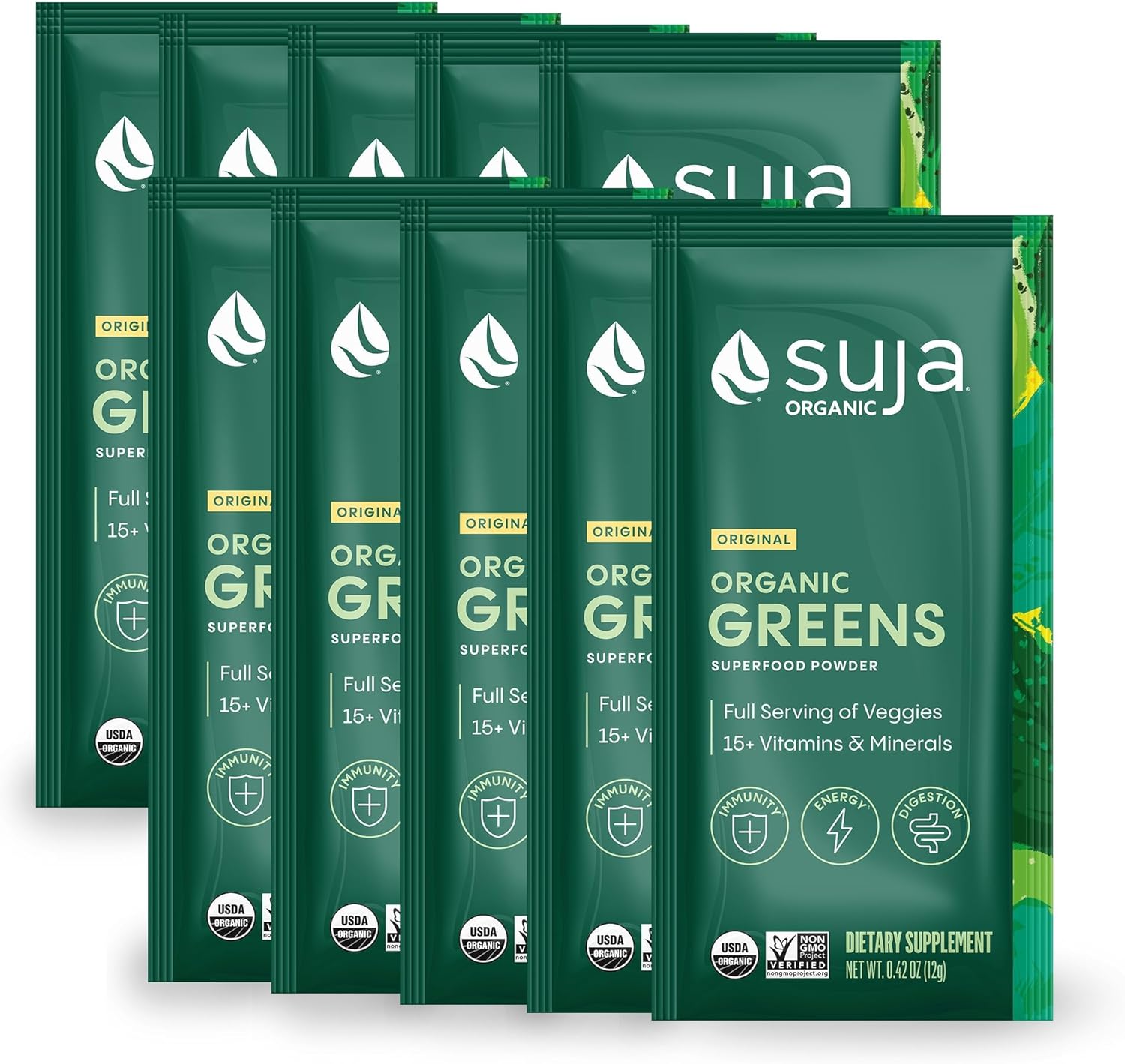 Suja Organic Greens Powder with Probiotic Blend and Spirulina for Immune Support, Digestion, and Energy - Vegan, Gluten Free, Non GMO - 10 Servings